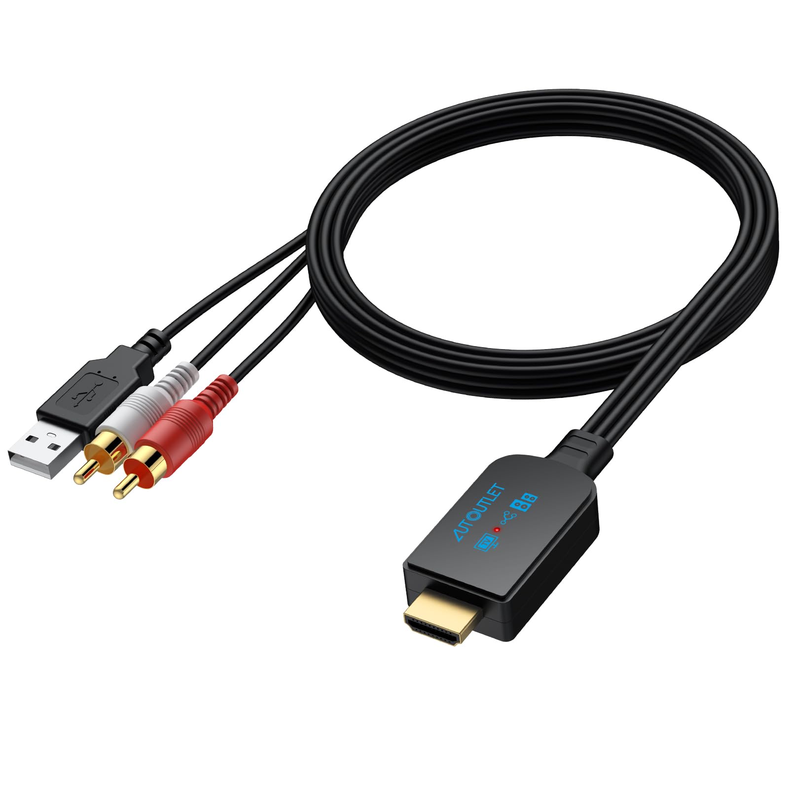 AUTOUTLET HDMI eARC/ARC Audio Extraktor, 192kHz eARC ARC zu RCA Audio Konverter, All-in-One 150cm HDMI ARC/eARC auf RCA Adapter unterstützt ECE & PCM 2.0 für TV zu Soundbar Lautsprecher Heim-Stereo