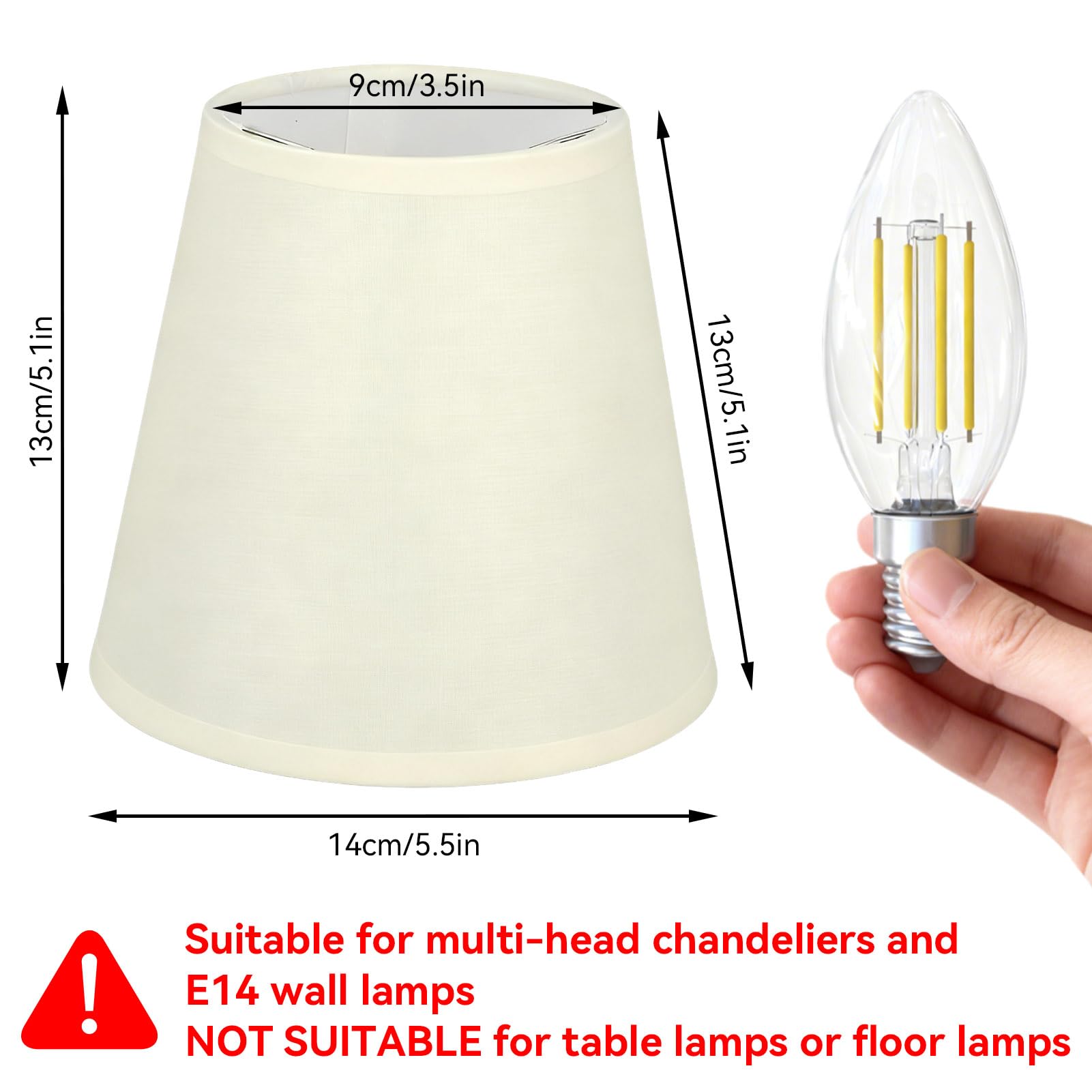 HERCHR Set di 6 Lampadario Paralumi Moderna Coprilampada, Colore crema Paralume in Tessuto per Candela Lampadario Lampada da Parete, paralumi da comodino E14 da parete, ricambio paralume piccolo