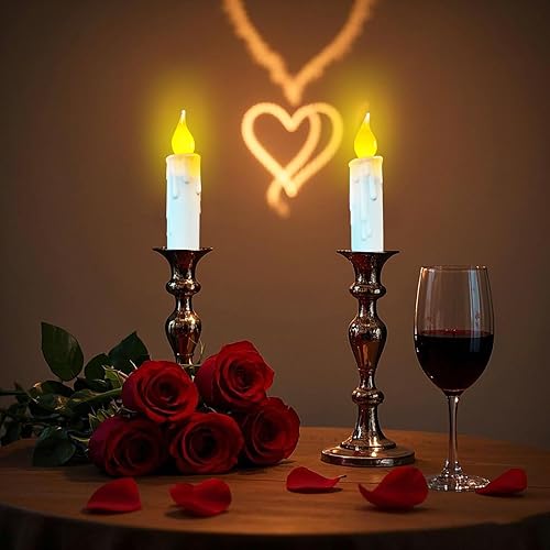 Miniatura 2 de Velas cónicas cortas sin llama que funcionan con pilas con temporizador, velas cónicas a pilas, candelabros sin llama, velas cónicas LED blancas de