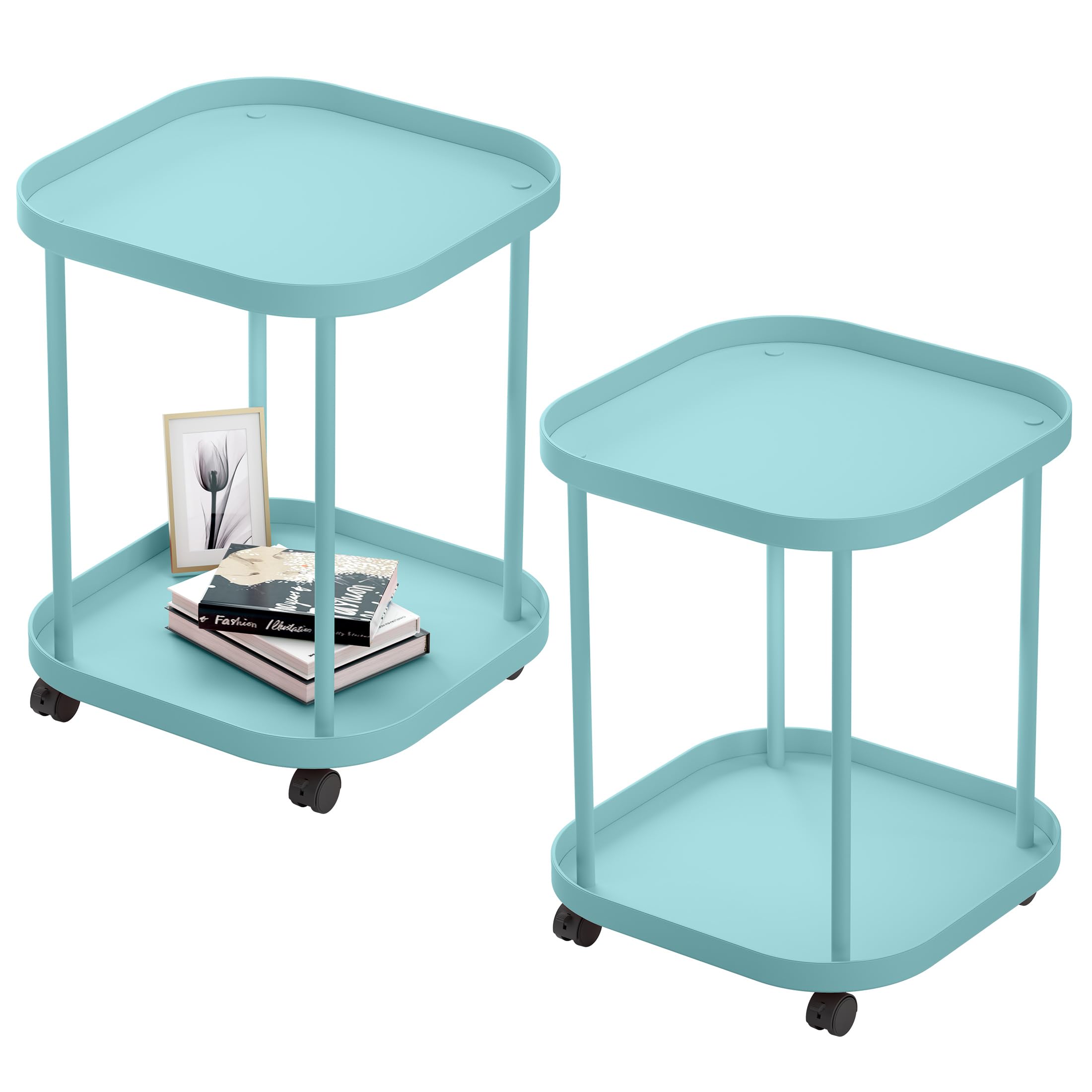 villertech Side Table with Wheels, End Table Living Room Plastic Mobile