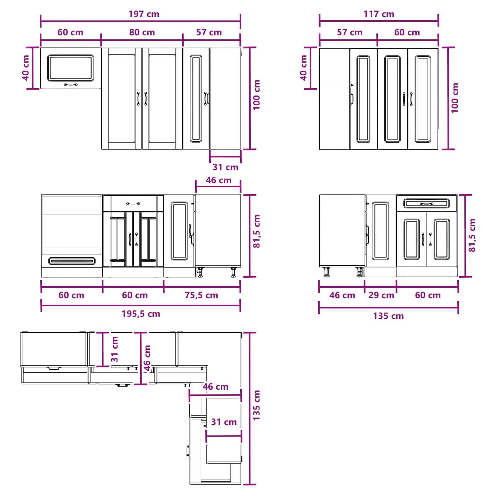 8-teilige Küchenzeile Kalmar, Moderne Einbauküche und Küchenschrank Set, Komplettküche aus robustem Holzwerkstoff für viel Stauraum, Artisan-Eiche Nachbildung