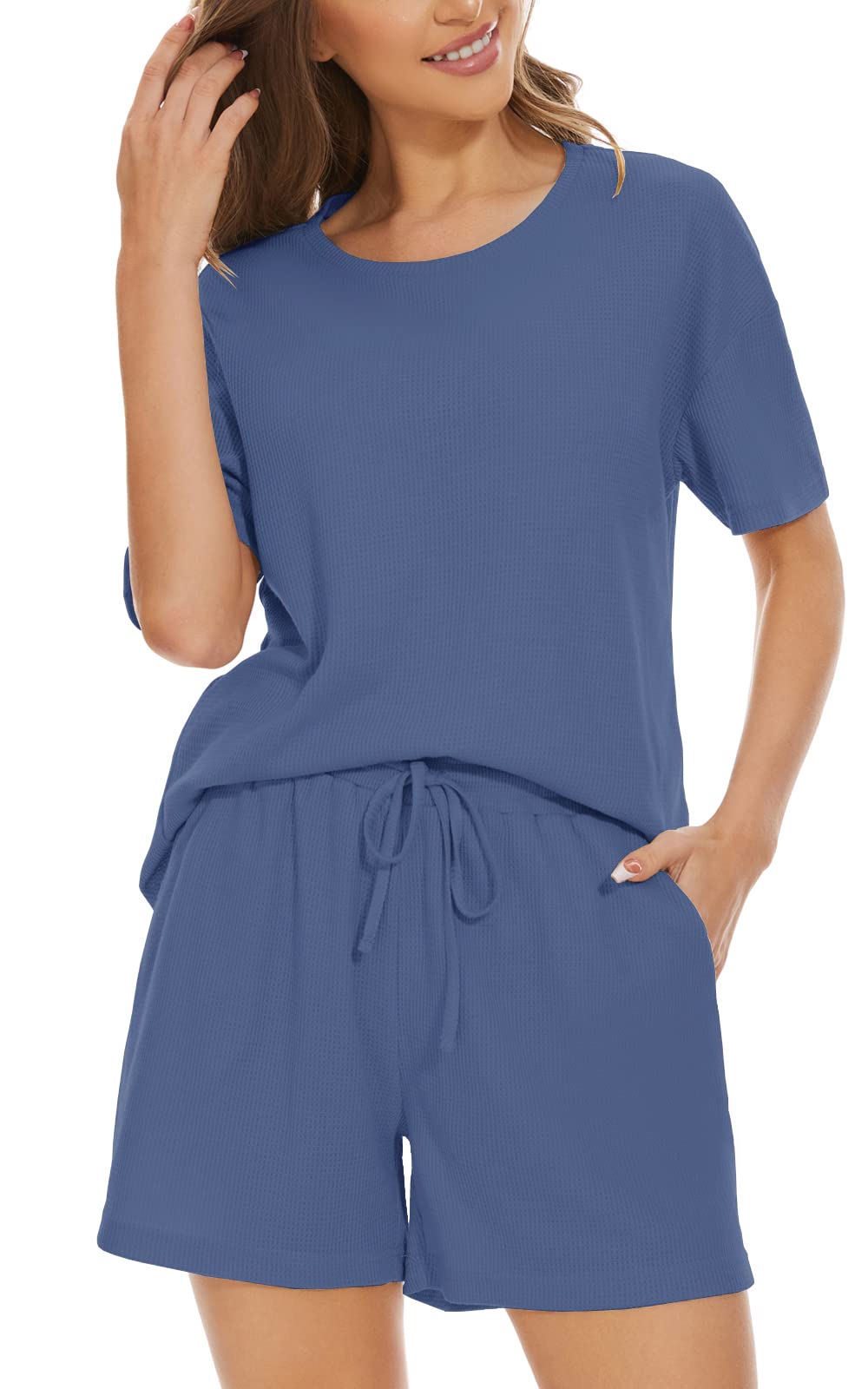 MOYEEWomens 2 Pieces Lounge Sets Top and Shorts Pajama Sets Outfits with Pockets