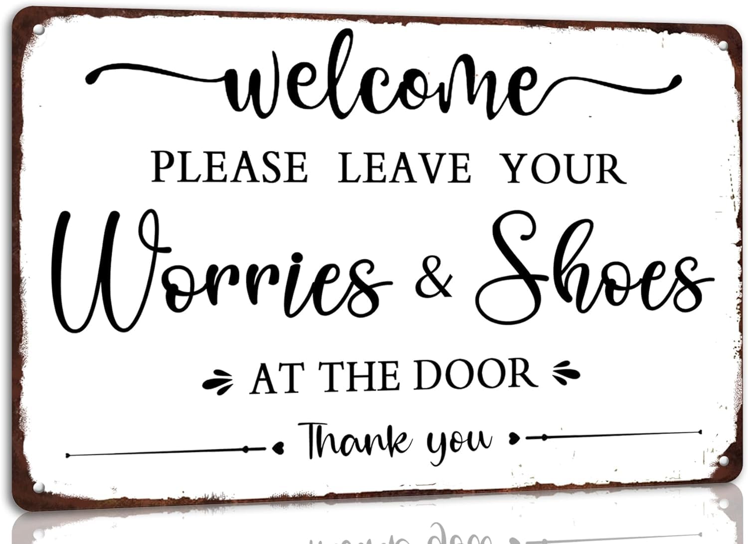 Ingzzaac Metalpostera36247 Vintage Welcome Please Leave Your Worries And Shoes Metal Tin Signs Welcome Sign For Front Door Home Farmhouse Garage Wall Decor Retro Plaque Metal Sign Plaque Poster 8X12 Inches