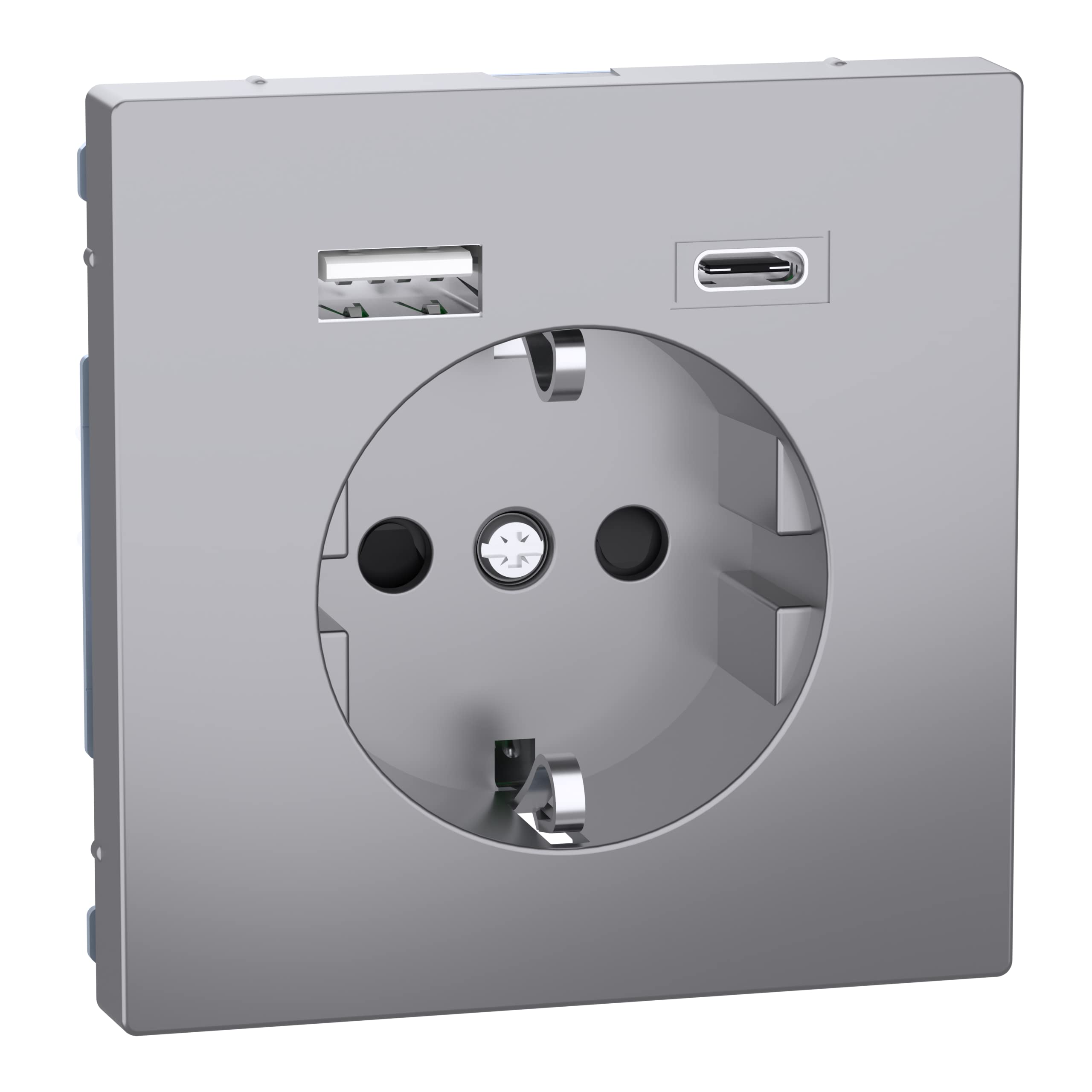 Merten MEG2367-6036 Prise Schuko avec Deux Sorties pour Un Fonctionnement simultané et Un Chargement de Deux appareils USB avec Batterie intégrée en Acier Inoxydable