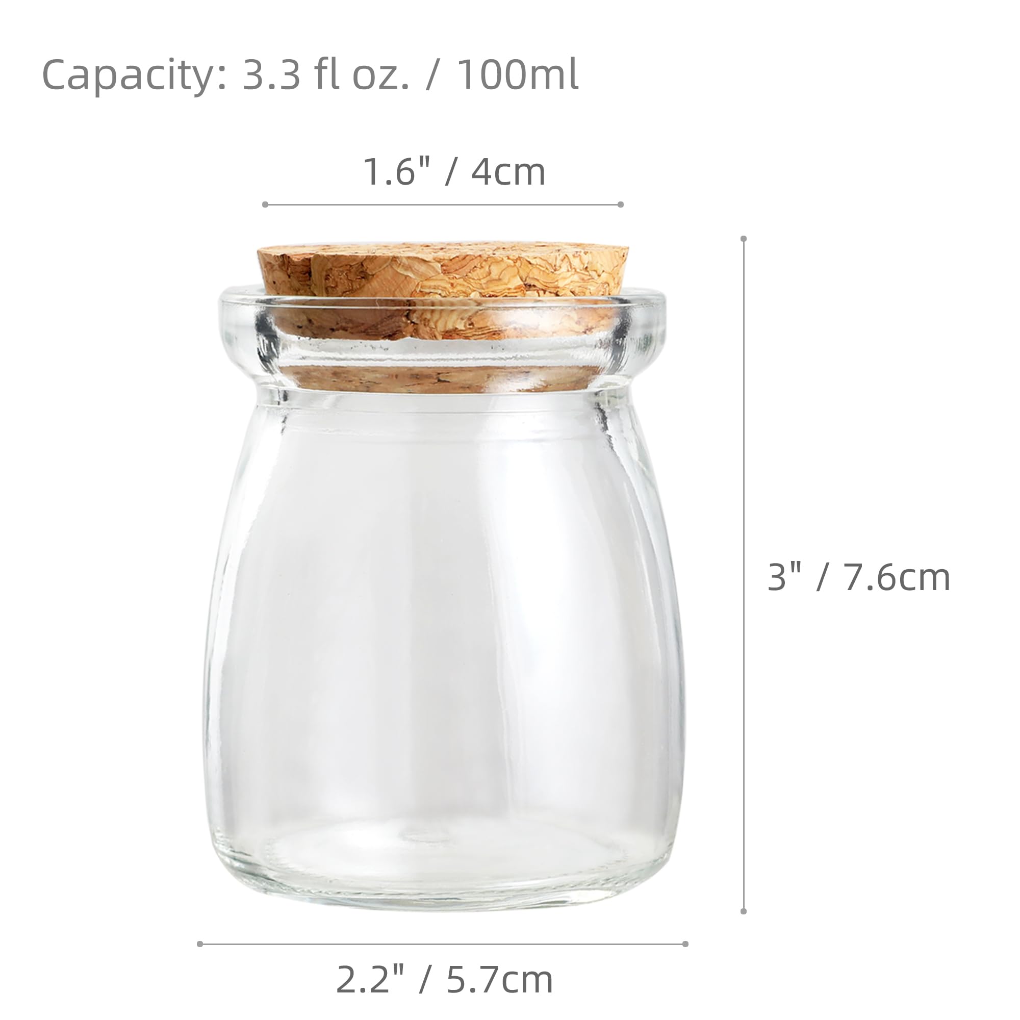 Magic Season Decorative Glass Bottles with Cork Stopper (3.3 oz. Pudding Bottles / 6 Pcs)