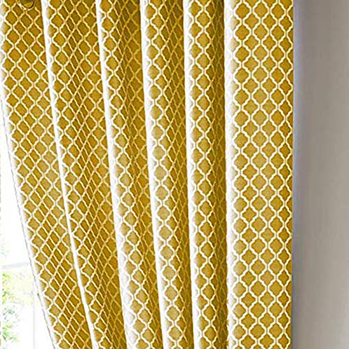 Alan Symonds Cotswold Fully Lined Jacquard Pencil Pleat Taped Top Curtains - Ochre (66" x 54") - Image 2