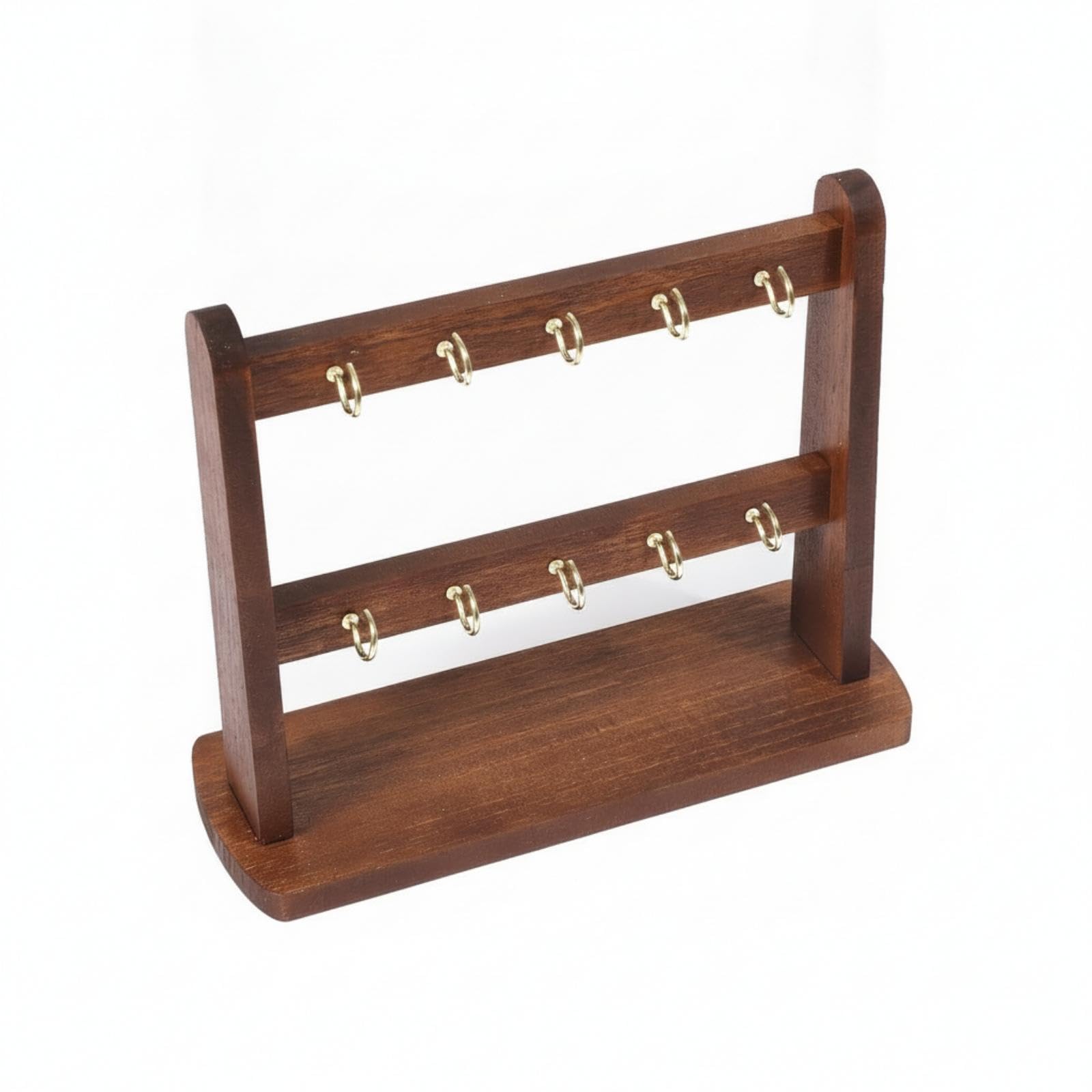 Key Holder Rack Metal Hooks Tabletop Key Holder Walnut-Colored Wooden Display Rack for Storage-image-1