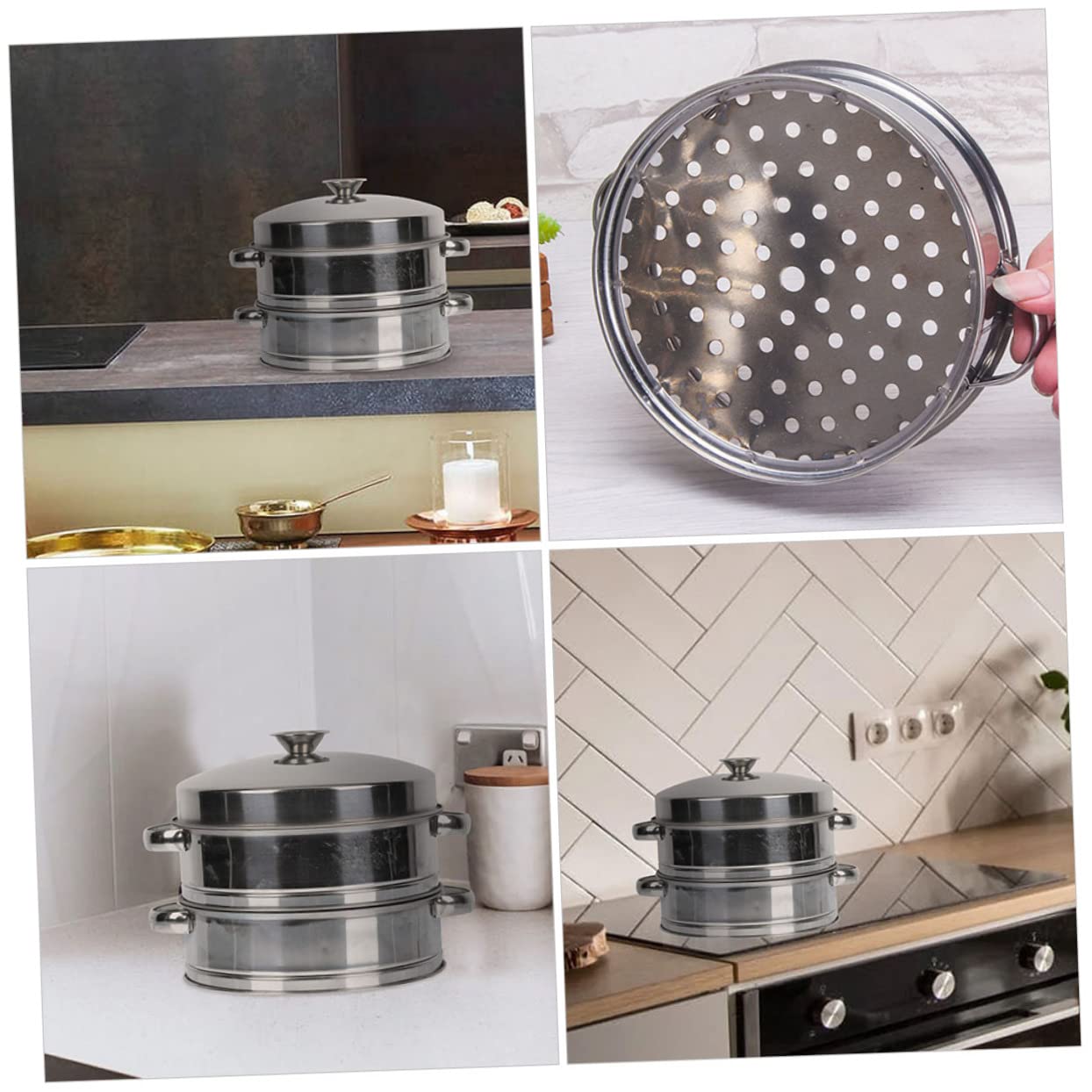 UKCOCO Vaporera De Acero Inoxidable De Vaporera Con Tapa Para Cocinar Al Vapor De Alimentos Para Cocinar Bollos Pescado y Verduras La Cocina