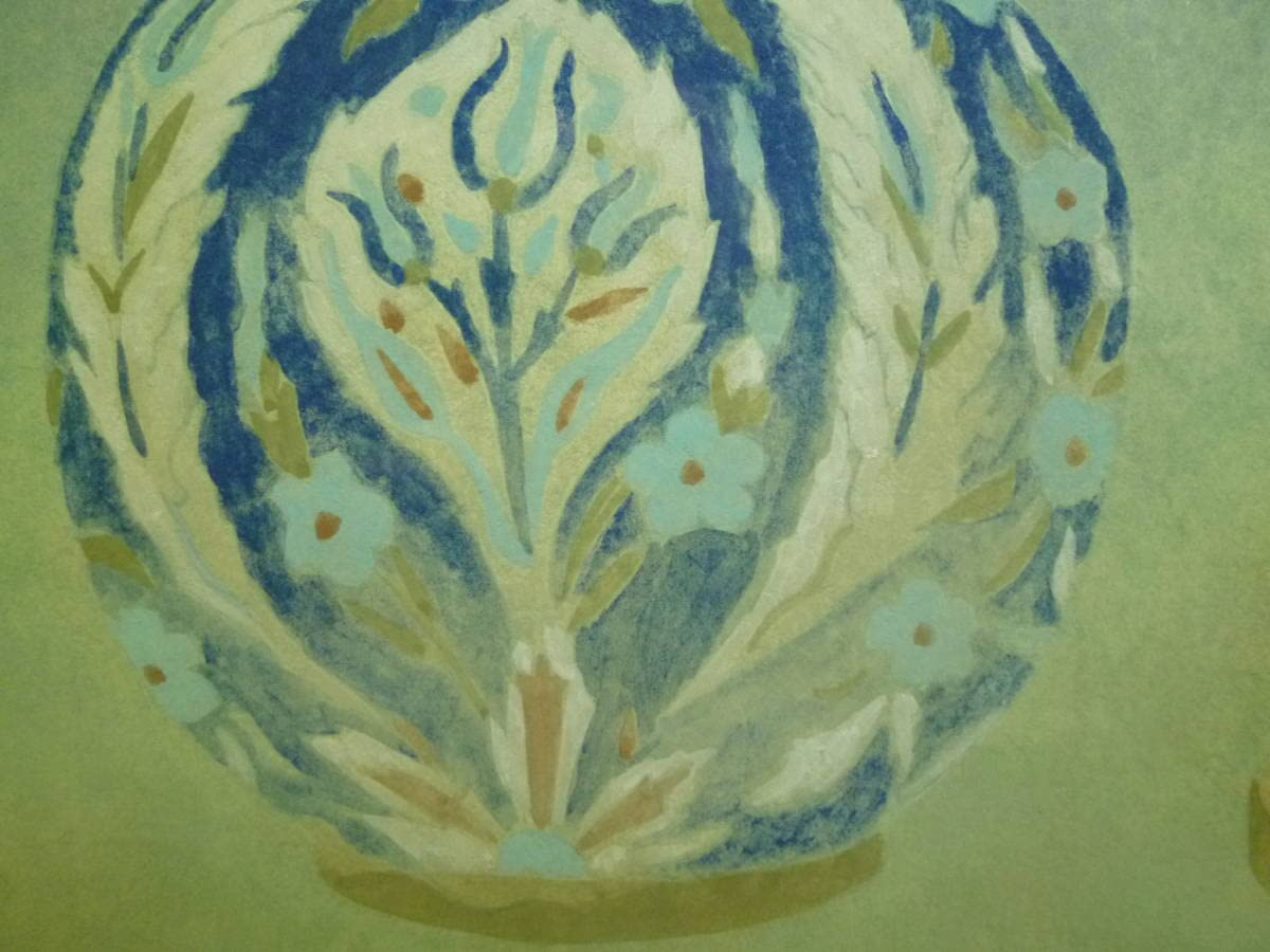 橋本弘安落款印譜 共シール『窓辺』 日本画紙本に岩絵具彩色 1011W