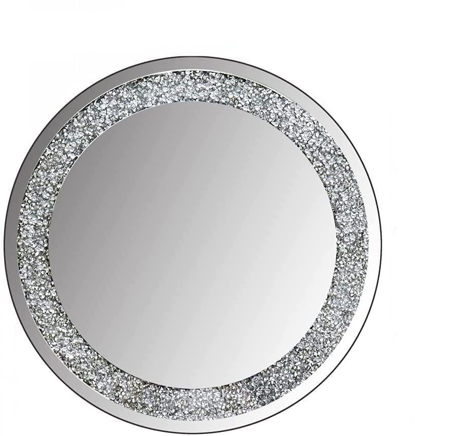 Espejo redondo plateado con diamantes triturados de cristal, 40 x 40 cm, espejo sin marco para colgar en la pared, decoración de diamantes acrílicos