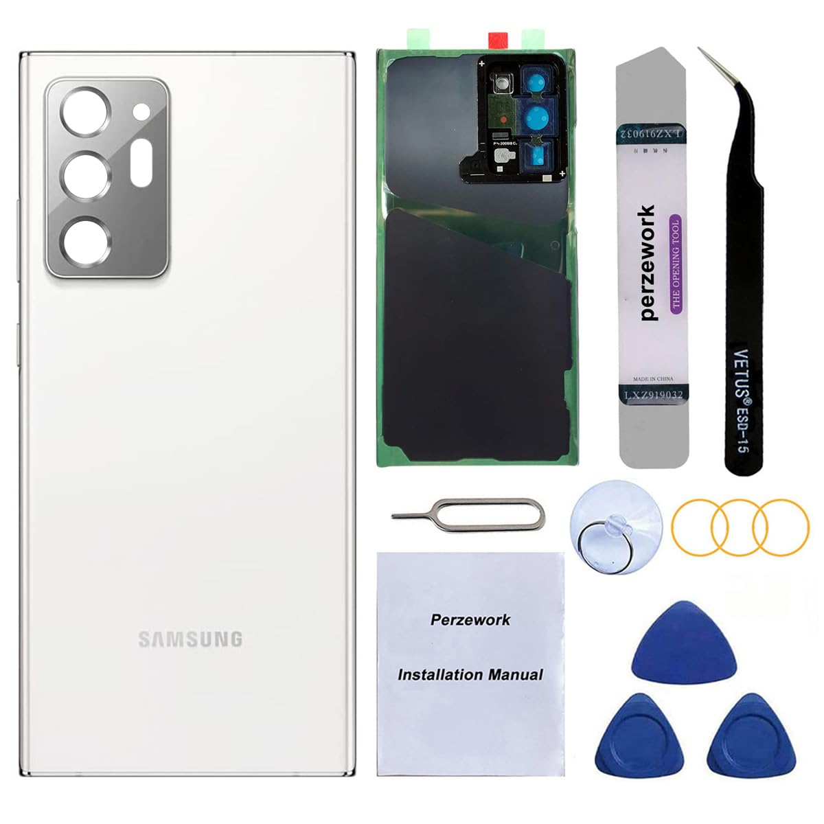 Rear Back Glass Replacement for Samsung Galaxy Note 20 Ultra 6.9-inches with Reparing Tool Kit and Instruction (Mystic White)