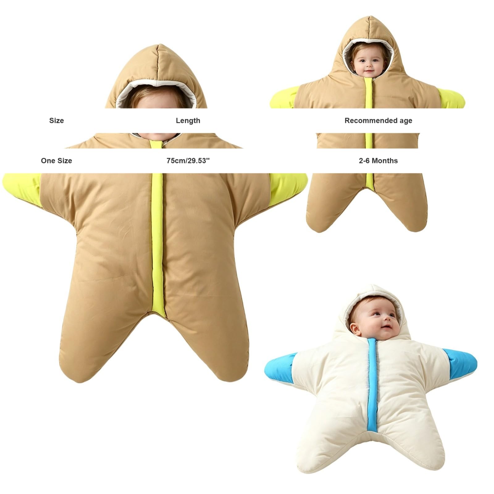 Tutina imbottita per bambini, motivo: stella marina con zip