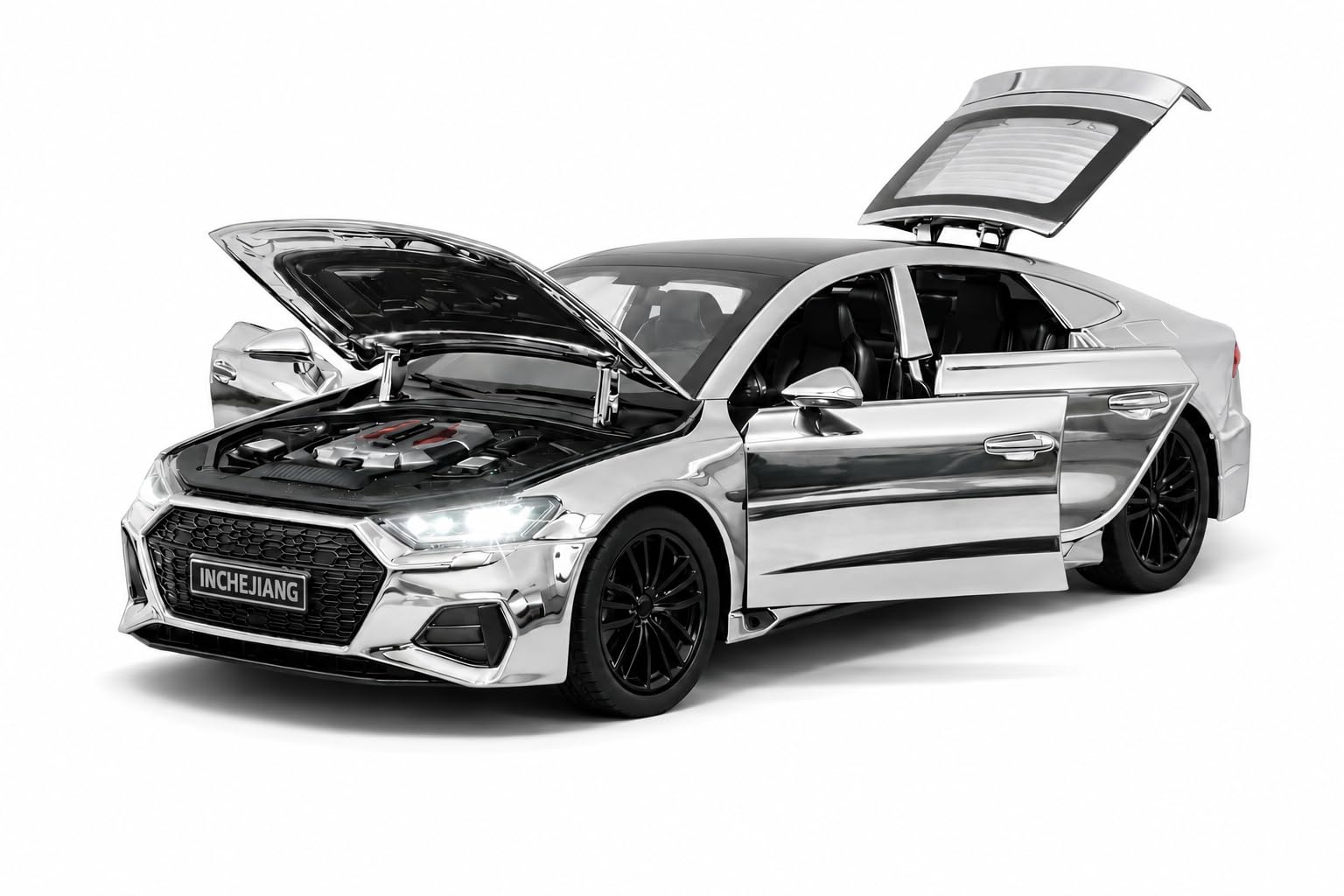 Prime Brands 1:32 Scale Diecast Model Car – 4 Doors Open, Hood & Trunk Open, Lights & Sound, Pull Back Action – Premium Metal Toy Car for Kids & Collectors (Silver)-image-19