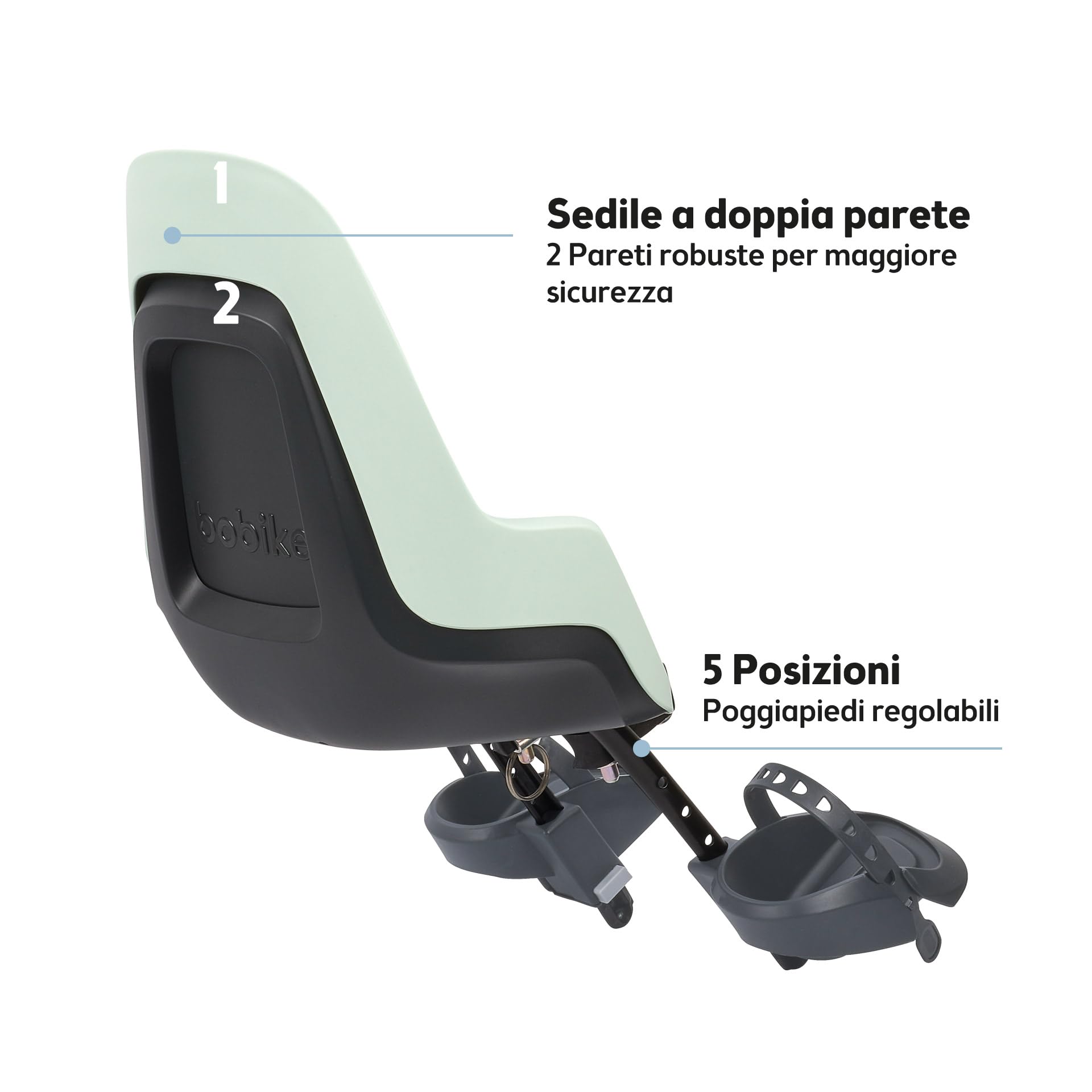 BOBIKE 8012500003 Go Mini Seggiolino Bici Anteriore per Bambini e Neonati per Tubo Sterzo – Sicuro, Regolabile, Confortevole ed Elegante per Bambini da 9 Mesi a 3 Anni, Fino a 15kg, Menta Marshmallow