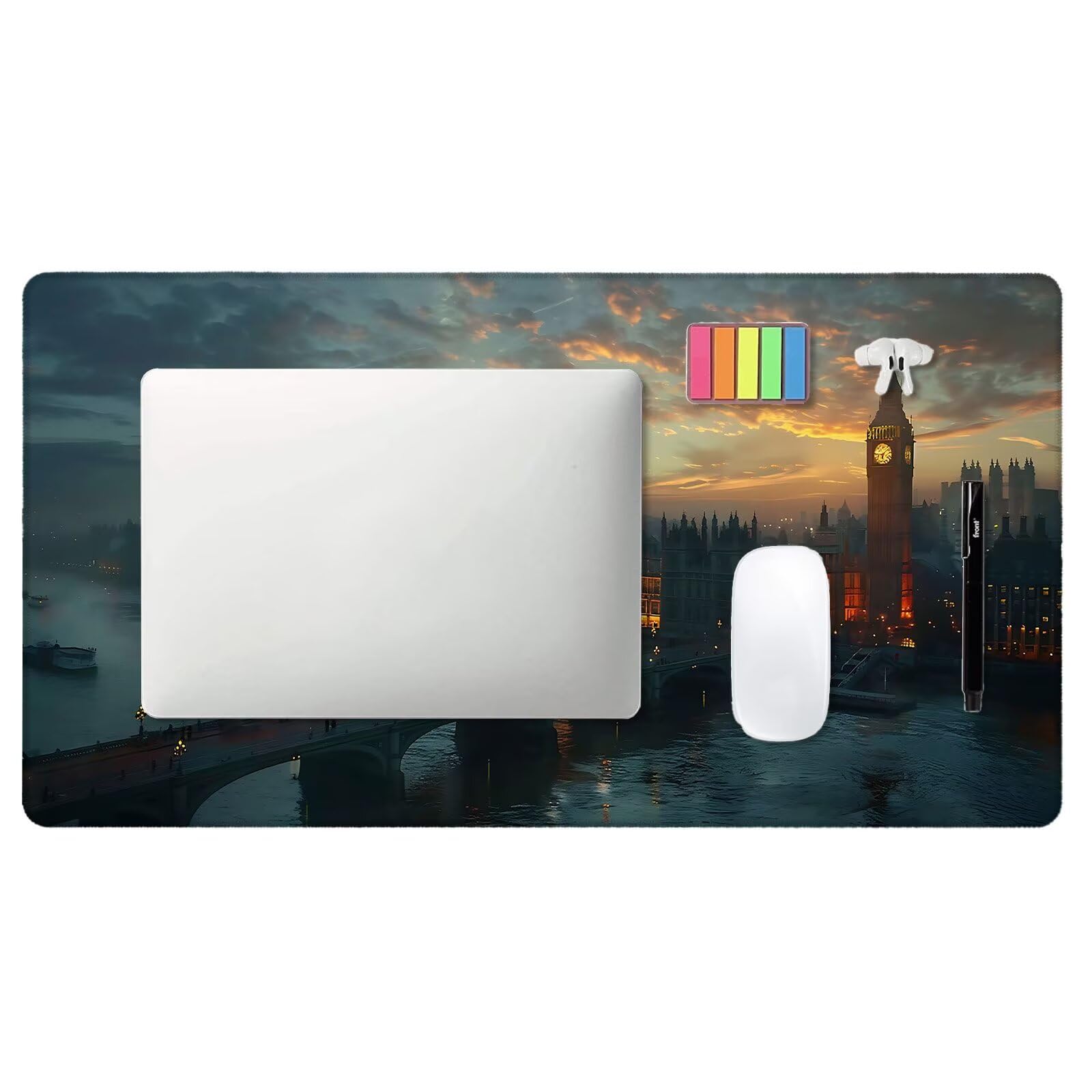 Tapis de Souris de Jeu, Londres Tapis de Souris XXL 900x400x4 mm, Sous-Main Bureau Paysage avec Base en Caoutchouc Antidérapant et Imperméable, Surface Lisse Améliorez la Précision et la Vitesse, V-3