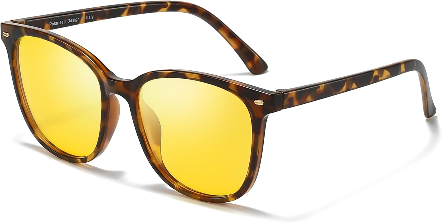 TJUTR Night Vision Driving Glasses for Women Men, Polarized Yellow Lens Anti Glare, Safety Nighttime & UV Protection TN2551