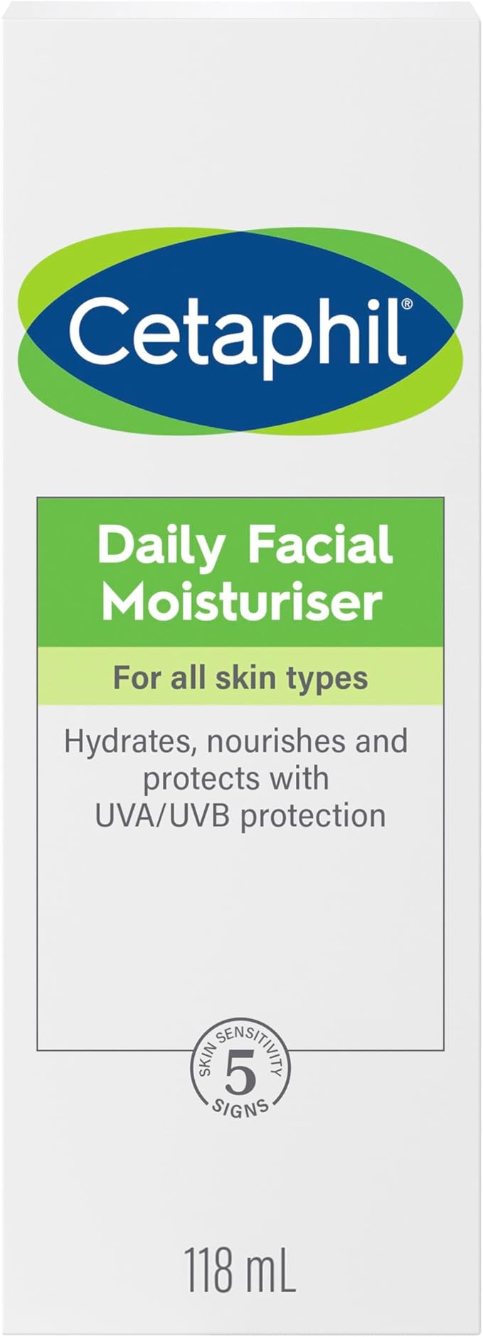 CETAPHIL Daily Facial Moisturiser 118ml, Gentle Face Moisturiser for All Skin Types, UVA/UVB protection, With Hydrating Glycerin & Vitamin E, Dermatologist Tested
