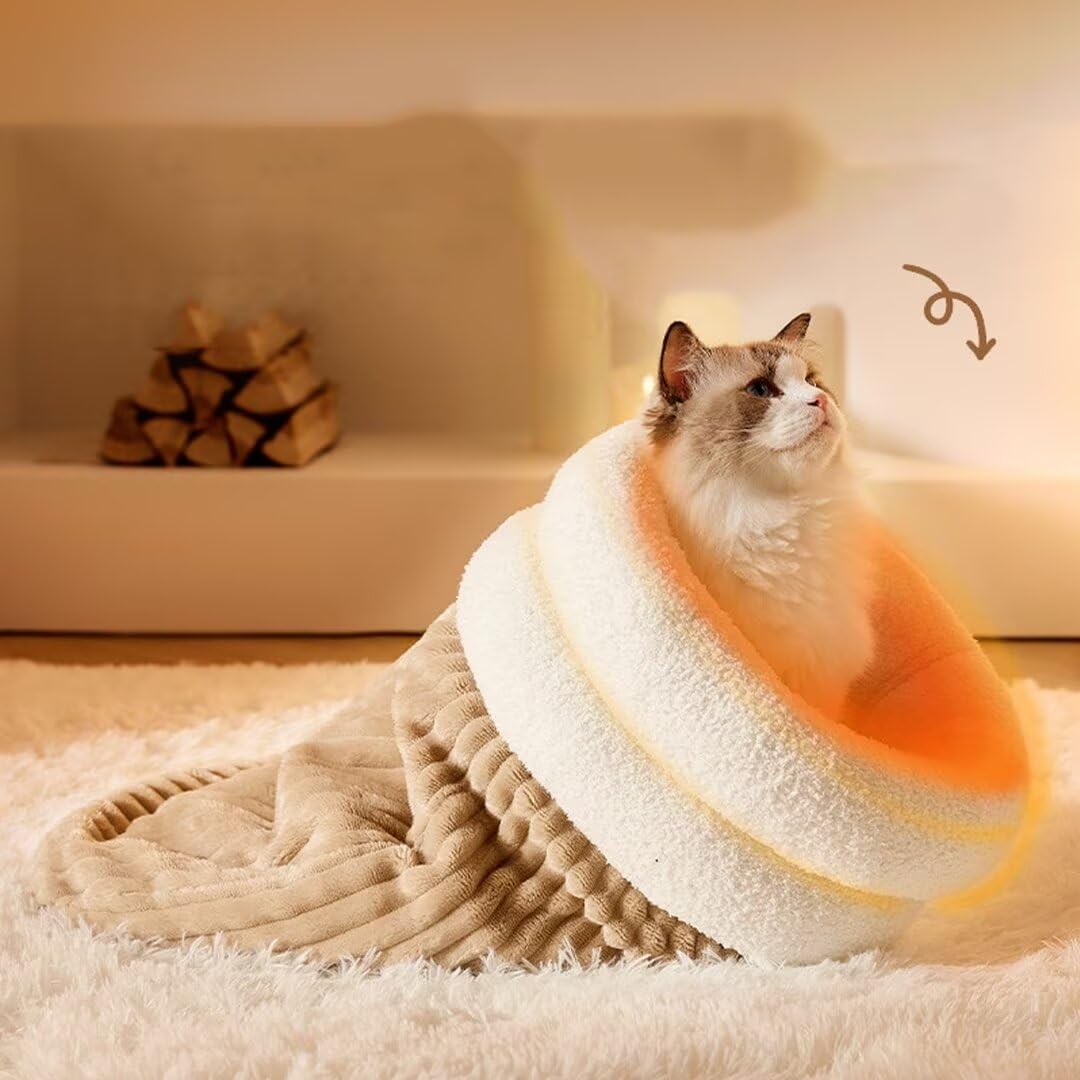 Katzenschlafsack – Flauschige Kuschelhöhle Für Katzen, Halbgeschlossen & Waschbar (bis 5 Kg/8 Kg)