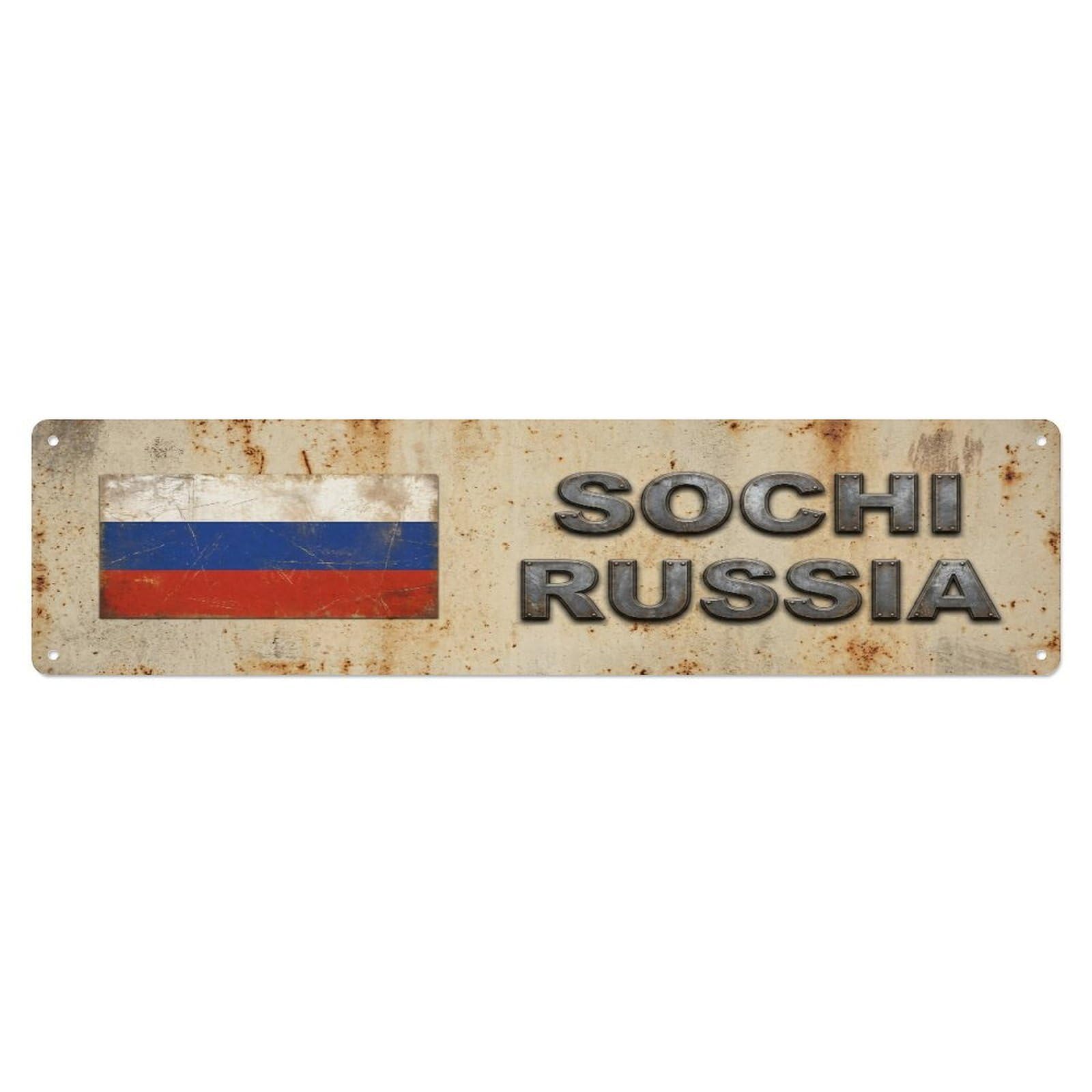 Metal Tin Sign Vintage Sochi Russia Flag Decor Rustic Travel
