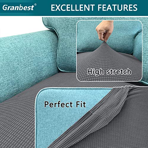Granbest High Stretch Sofa Seat Cushion Cover Super Soft Couch Seat Cover Sofa Cushion Protector Jacquard Spandex Fabric with Elastic Bottom(3-Piece 3 seater,Grey) - Image 5