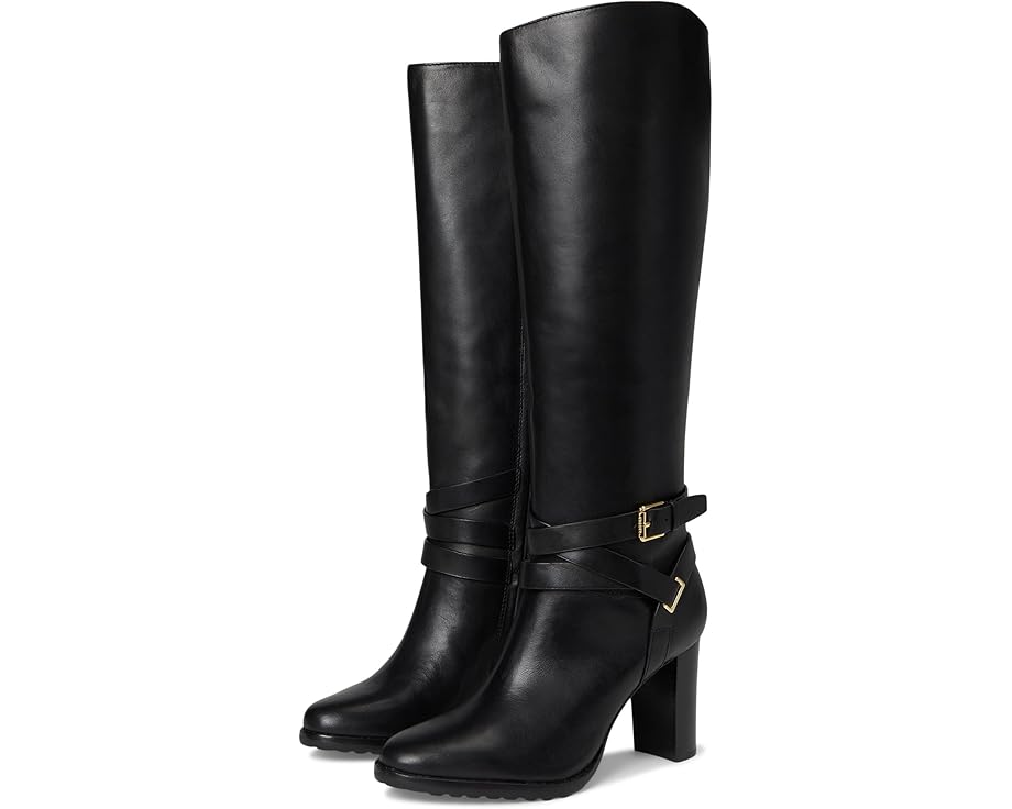 Lauren Ralph Lauren Collins Burnished Leather Tall Boots Heel - Pair View