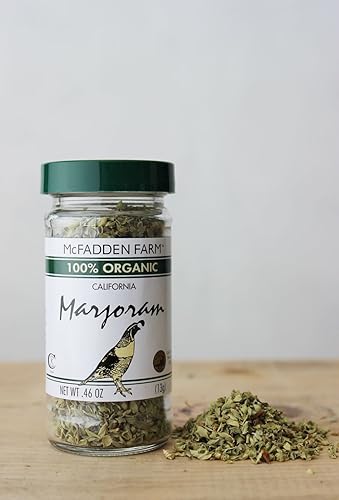Miniatura 2 de McFadden Farm Mejorana orgánica, hierba seca, cultivada y envasada en los Estados Unidos, 0.46 oz. en frasco de vidrio