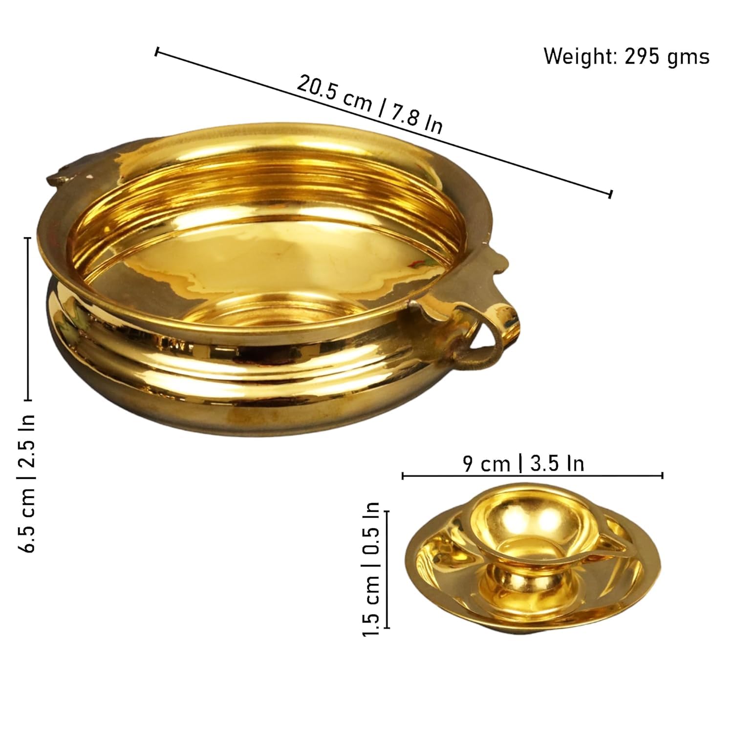 Putrika Brass Urli Decorative Bowl Vessel, Home Decor Festive Gift Item - Urli Handle Size 6 and Lotus Diya 2