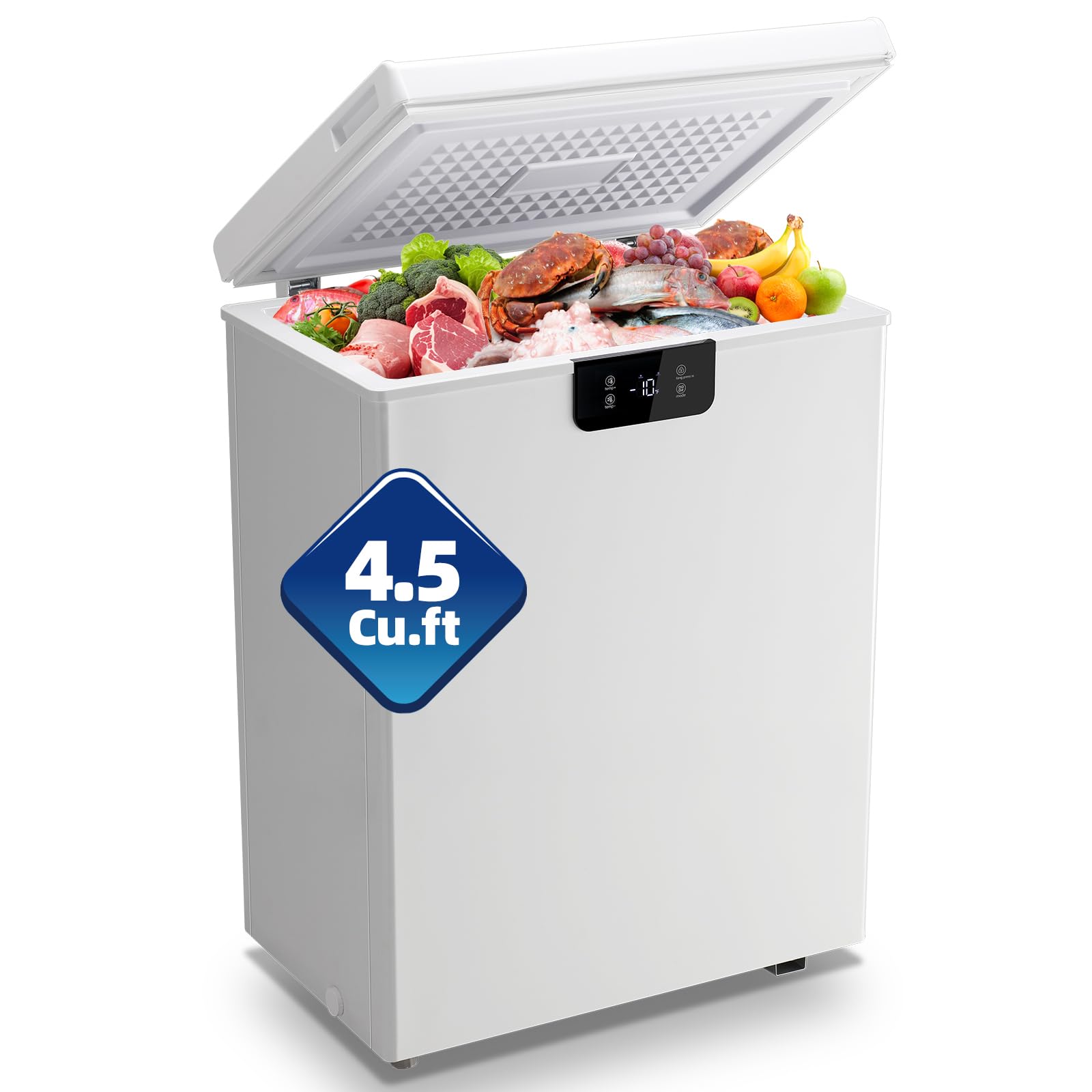 TACOOL 4.5 Cu.ft Chest Freezr Deep Freezer Top Open Door Two Wheels Electronic Temperature Control Low to -18℉ Digital Display Screen2 Removable Baskets for Home Apartment Kitchen White | Fridge.com