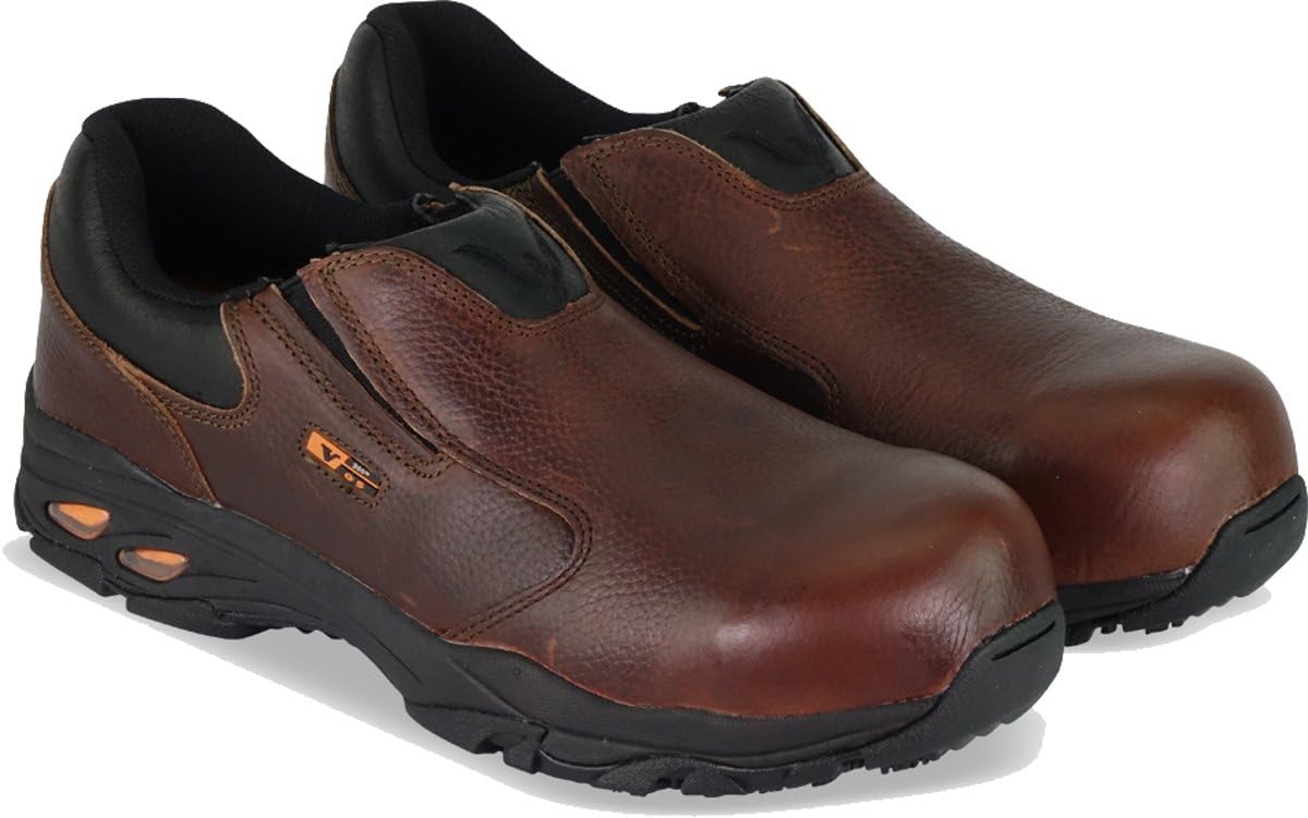 Thorogood VGS-300 Series Slip-On Composite Toe Shoes for Men - Premium Full-Grain Leather with Comfort Insole and Athletic Slip-Resistant Outsole; ASTM Rated for EH, Brown - 5 M US