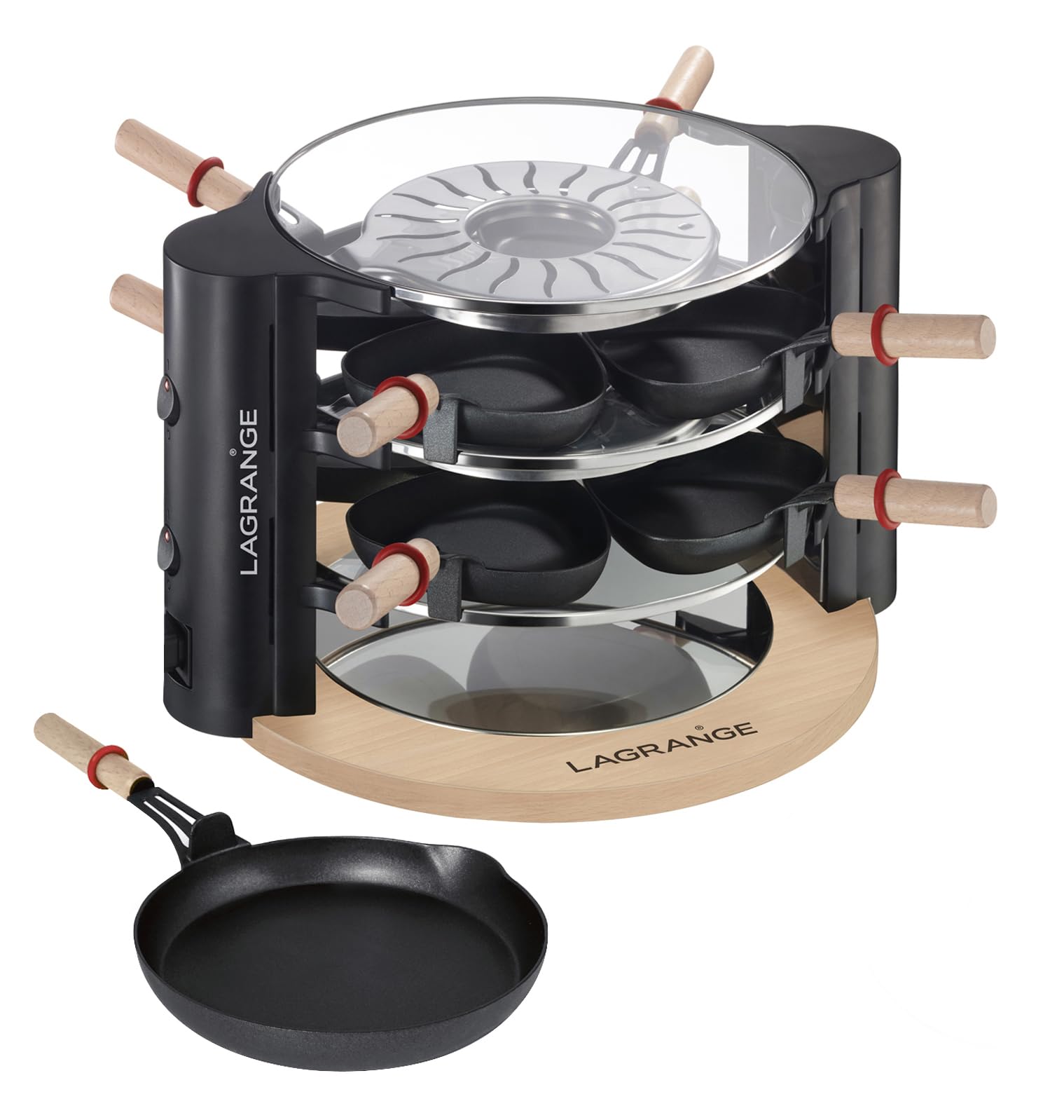 LAGRANGE, Appareil à raclette 8 personnes, Fabrication française, Poêlon à reblochonnade, Repose poêlons, 2 niveaux de cuisson, 2x450 W, Raclette Evolution®, 149011