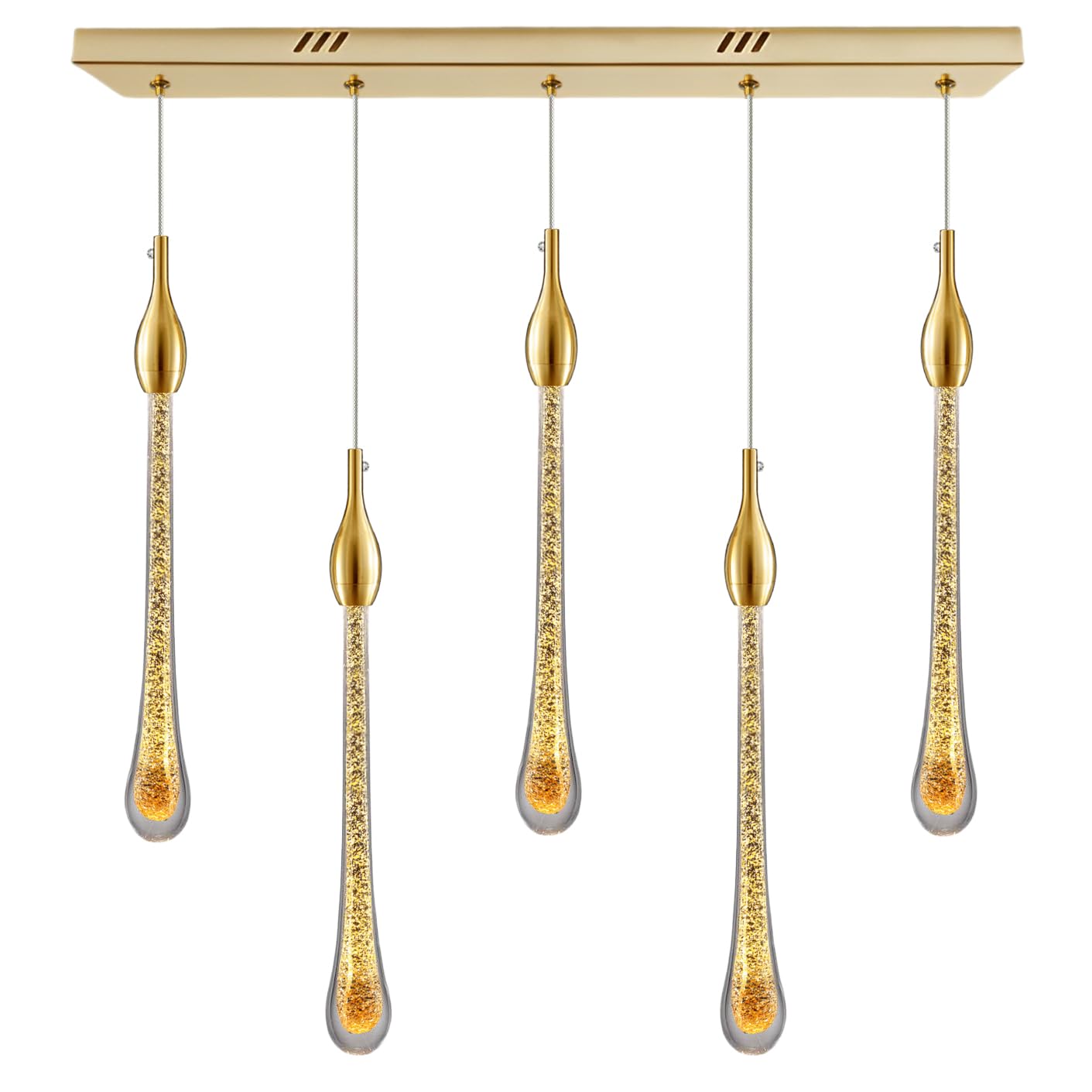 FYZDLAOR Modern 5-Light Linear Pendant Chandeliers LED 4000K Raindrop Crystal Pendant Lights for Dining Room Kitchen Counter Ceiling Lighting Fixture