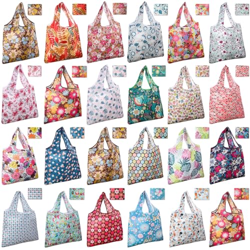 Eccliy 24 Pack Reusable Grocery Bags (Flower Style)