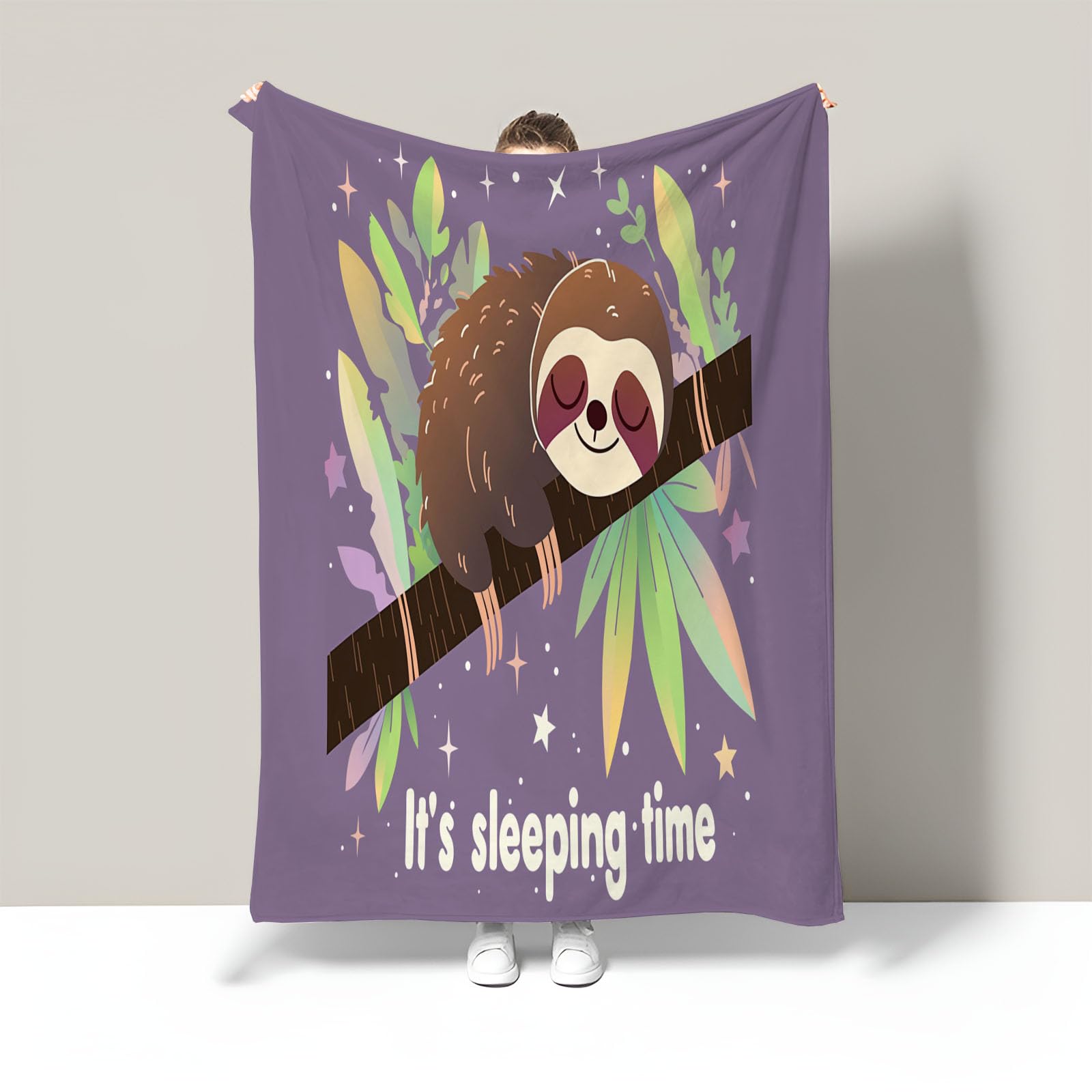 Couverture paresseux dessin animé plaid flanelle violet foncé 130X150 jete de lit hiver