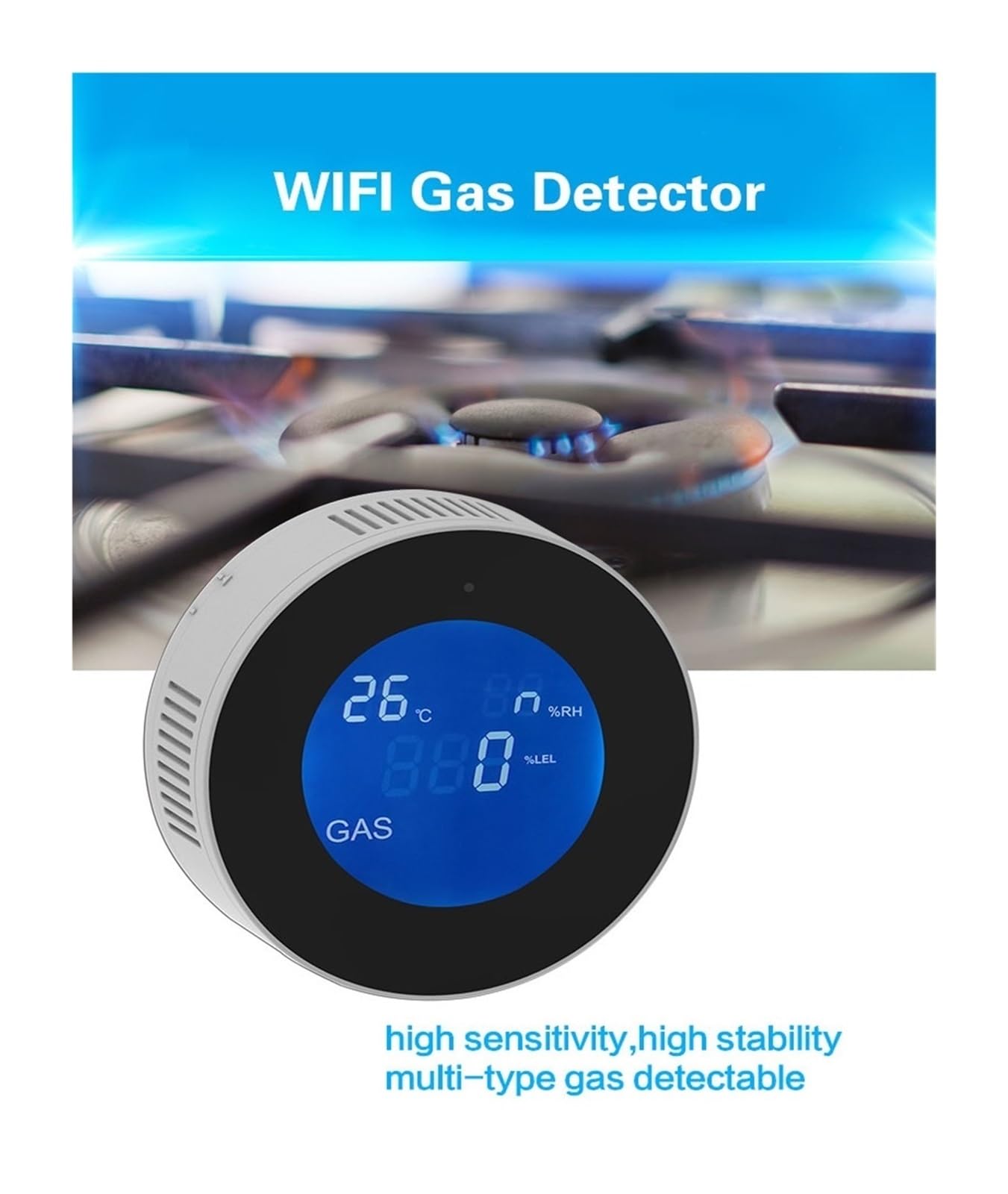 System Alarmowy, Inteligentny detektor wycieku gazu ziemnego Monitor alarmowy Cyfrowy wyświetlacz temperatury LCD Czujnik do domowej kuchni