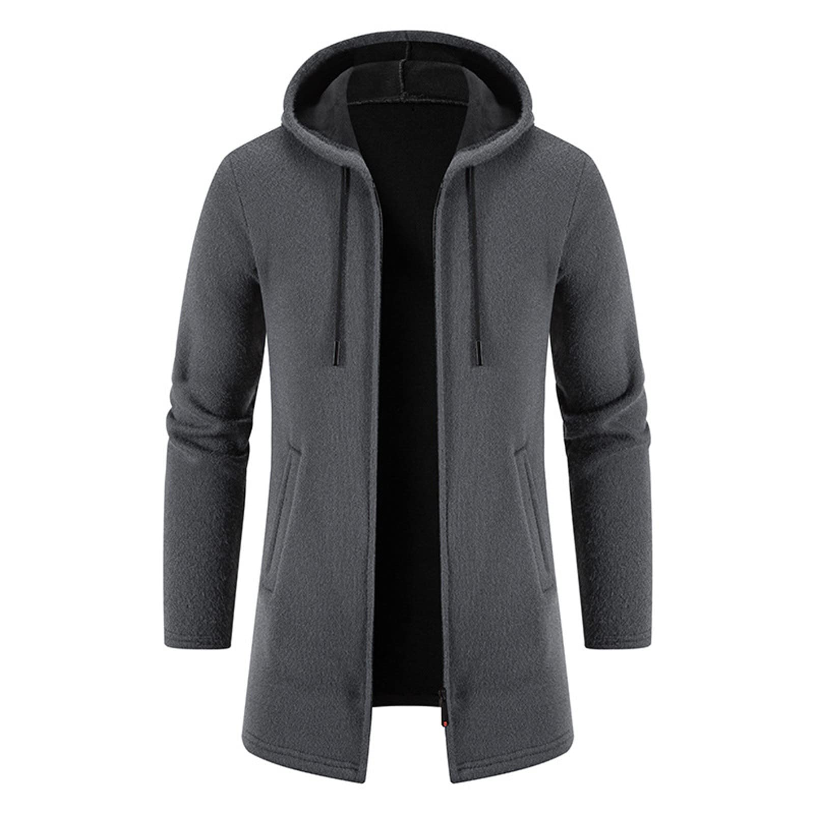 HAOLEI Mens Coats and Jackets Winter Sale Clearance,Trench Coat Men with Hood Mid Length Thick Wool Overcoat Regular Fit Cardigan Sweater Coat Peacoat