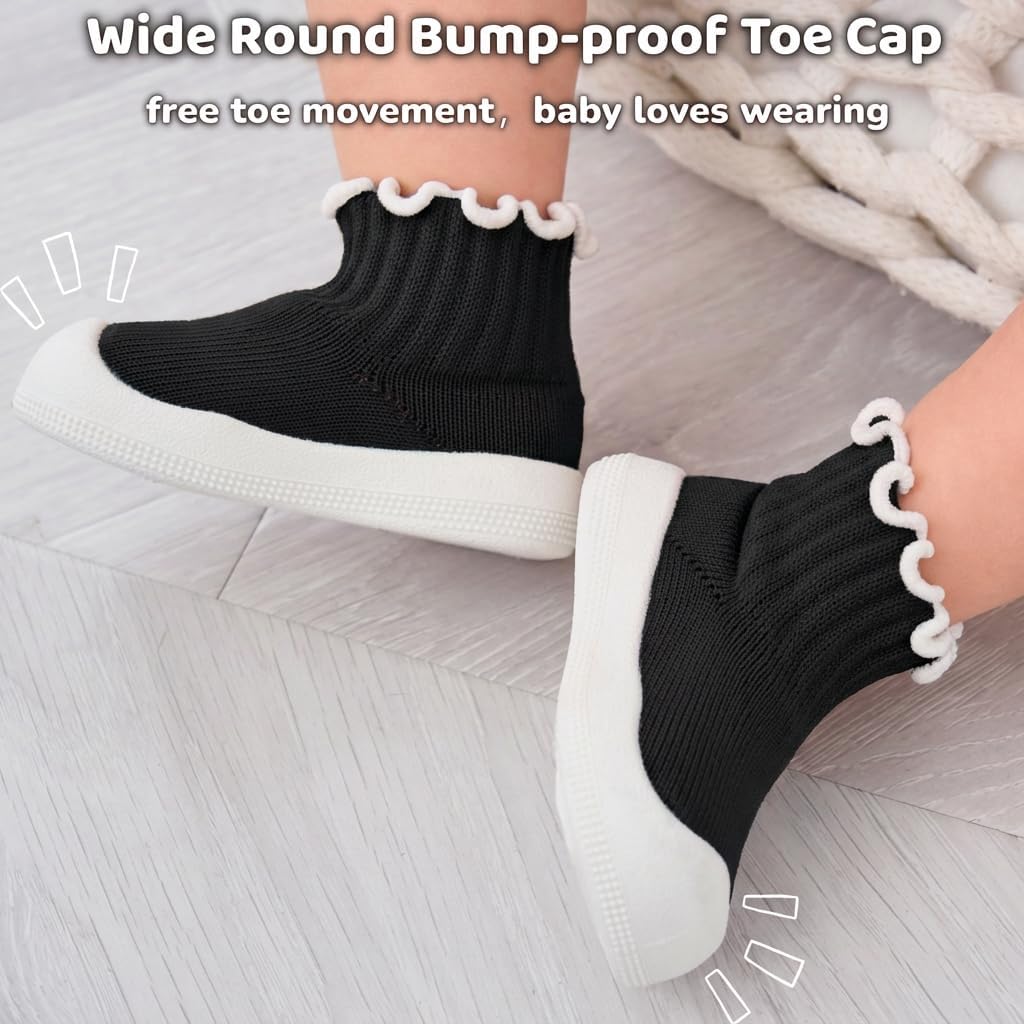 Baby Girl Sock Shoes Toddler Ruffle Walking Shoes Infant Non-Slip Slippers Soft Rubber Sole Sneakers Lightweight Breathable Barefoot Shoes - Image 5