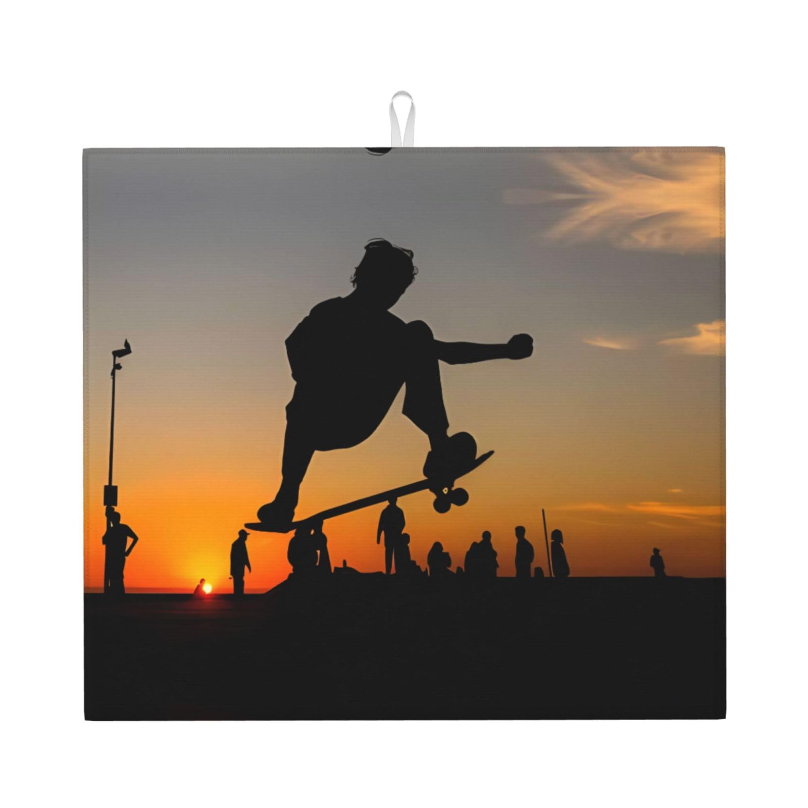 YYHWHJDE Skateboard Prints Kitchen Drying Mat – Absorbent Microfiber Throw for Dishes, Non-Slip Counter Layer with Vibrant Fade-Resistant Print, Ideal for Appliance Protection