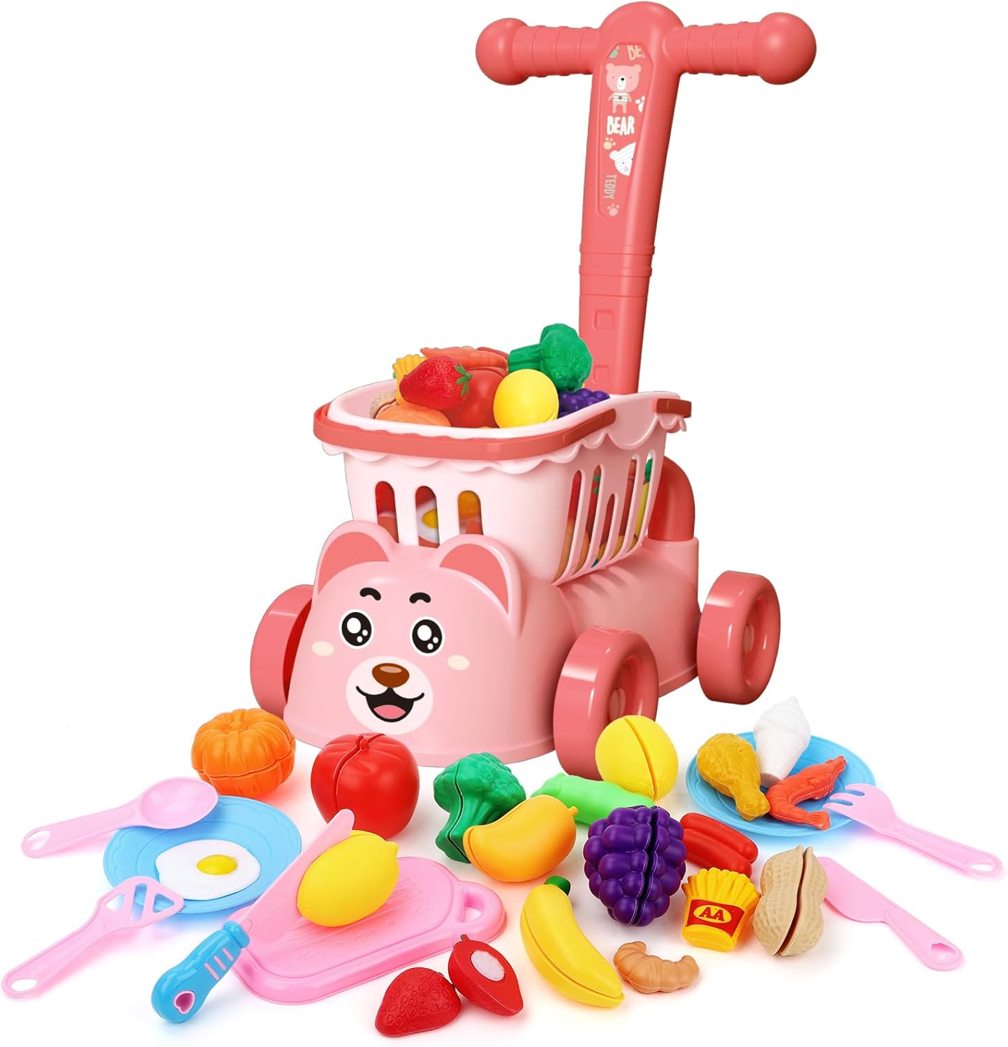 deAO Shopping Cart for Toddlers Groceries Toy 35 PCS