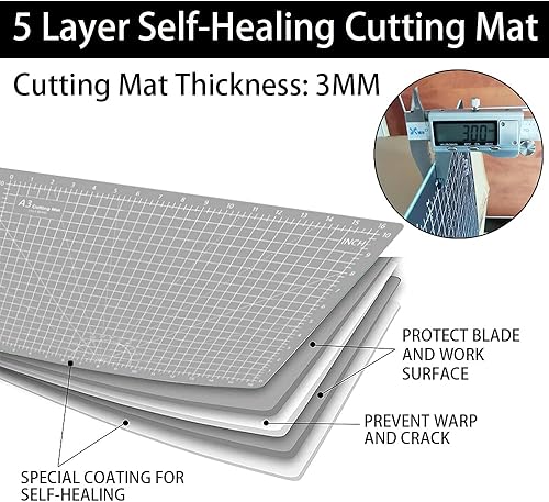 Miniatura 3 de Headley Tools Tapete de corte autorreparable grueso de 18 x 12 pulgadas, tapete de costura de corte giratorio A3 para manualidades, tabla de cortar