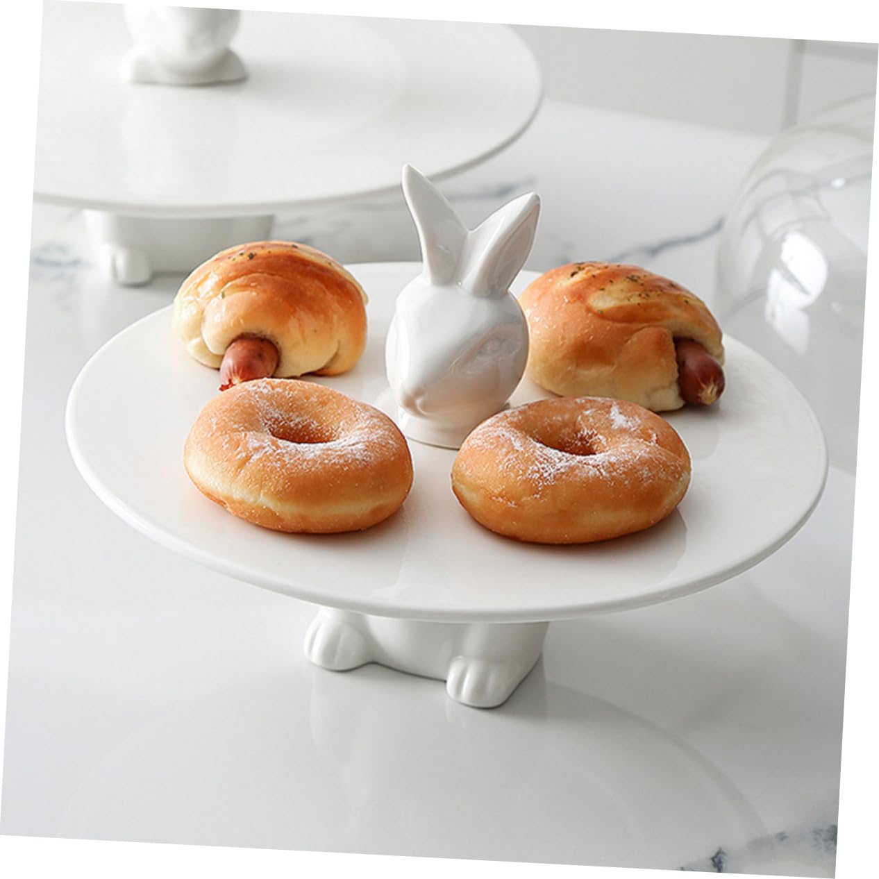 Alipis Alzatina Superficie Liscia e Resistente alla Corrosione in Ceramica Bianca, Piatto Porta Frutta e Snack per Torte a Forma di Coniglio per Compleanni e Feste