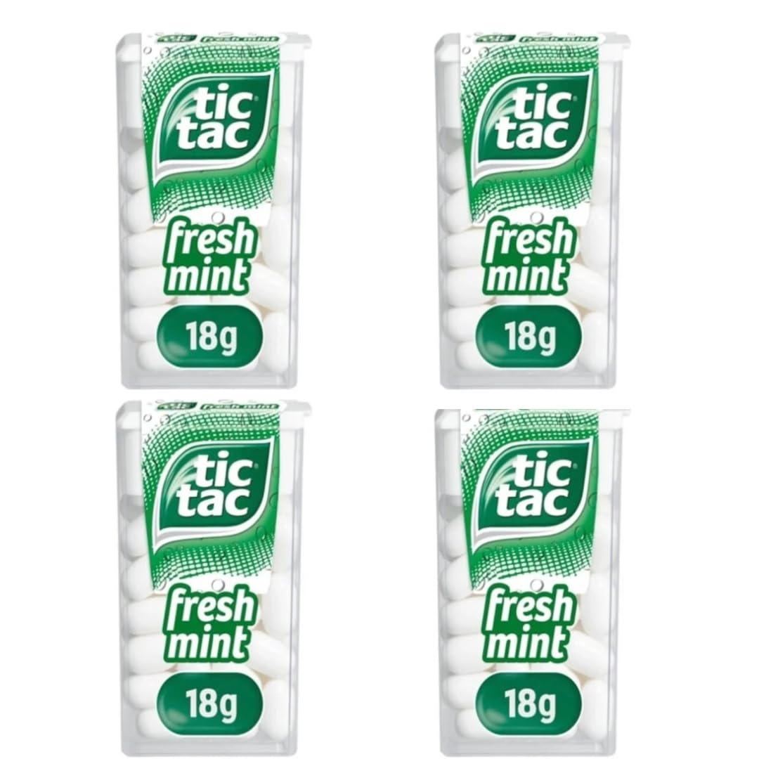 Tic Tacs Mints 4 Pack x 18G | Fresh Mints Sweets For On The Go Refreshment For refreshing moments, Pocket Size Packs, Travel Essentials