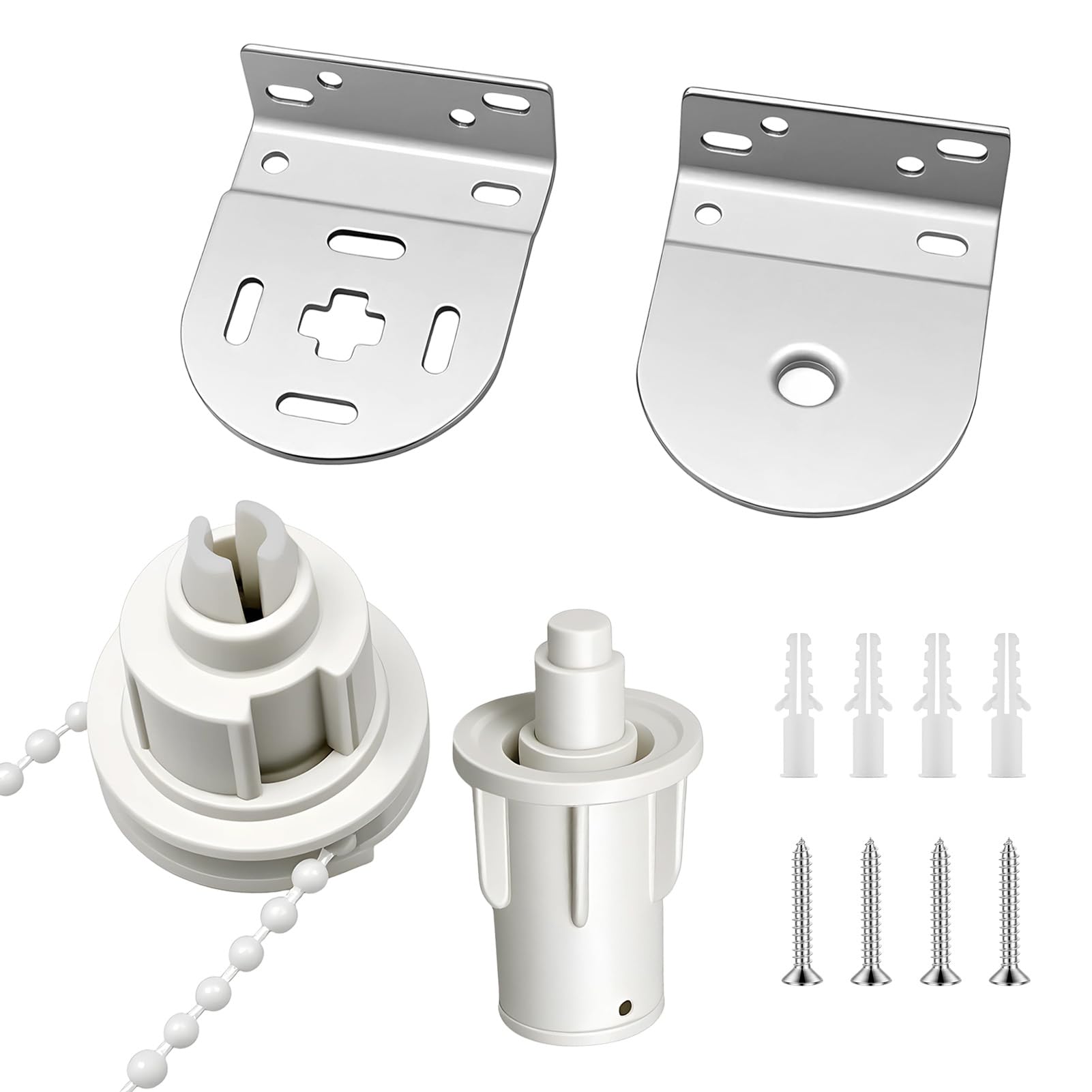 Roller Blind Fittings Kit 30mm Compatible with Roller Blinds, Complete 32mm Roller Blind Brackets Set with Clutch Chain Mechanism, 9.8FT Bead Chain, Metal Brackets Window Blinds Accessories Parts