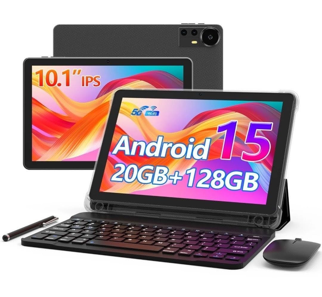 Android 15 Tablet, 10.1 Inch IPS Display, 20GB RAM, 128GB Storage