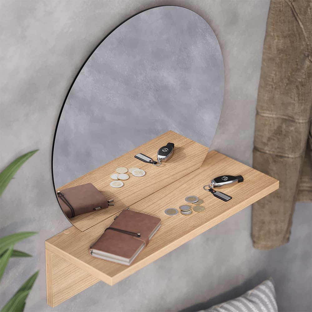 Vicco Specchio bagno Elyra, Rovere dorato, 40 x 47.5 cm con ripiano, adatto per il montaggio a parete in bagno e in ambienti abitativi