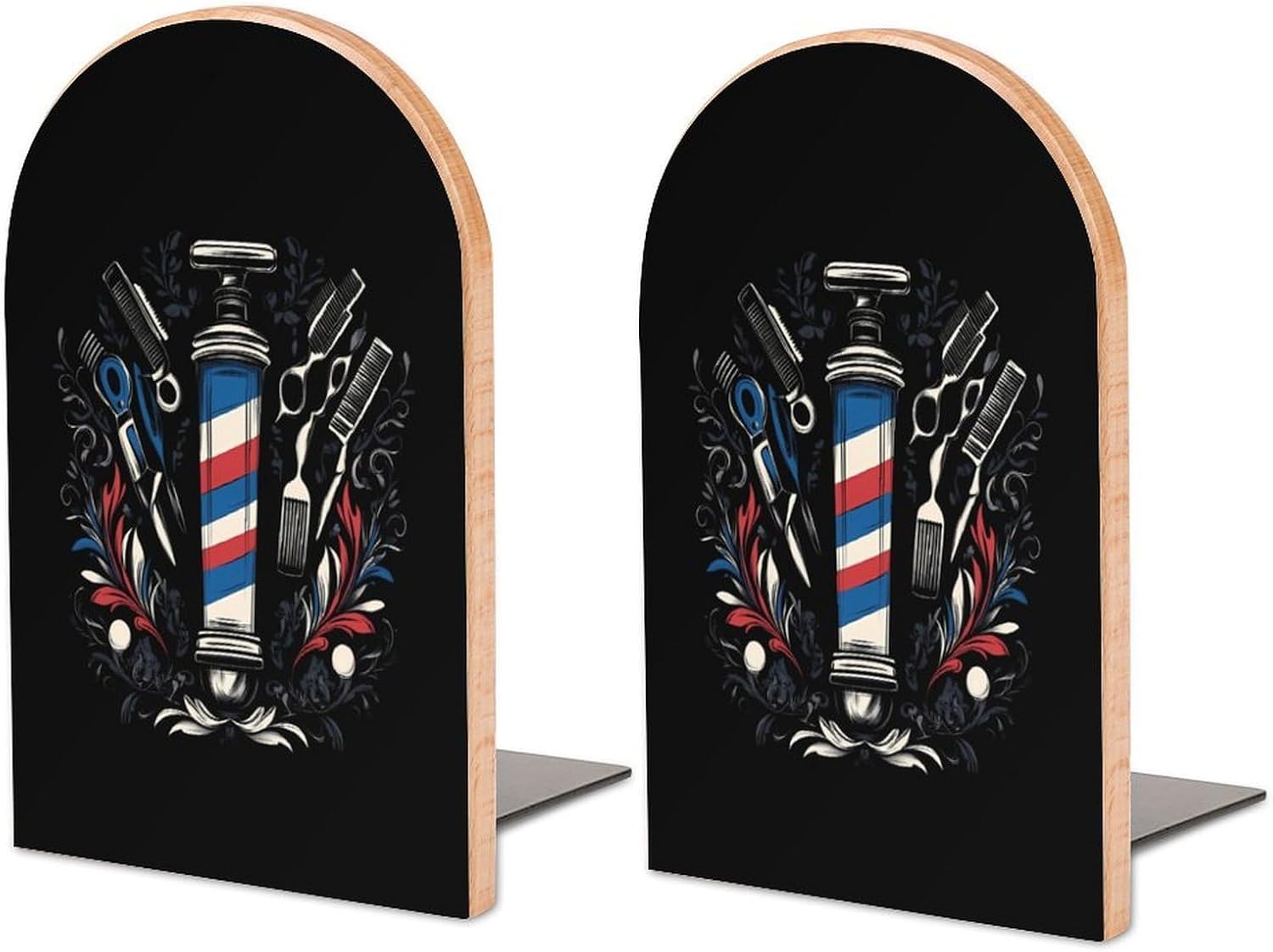 Hairstyle Barber Hairdresser Cute Wood Book Ends Decorative Bookends 1 Pair Non-Skid for Shelves Home Office 7 X 5 Inch