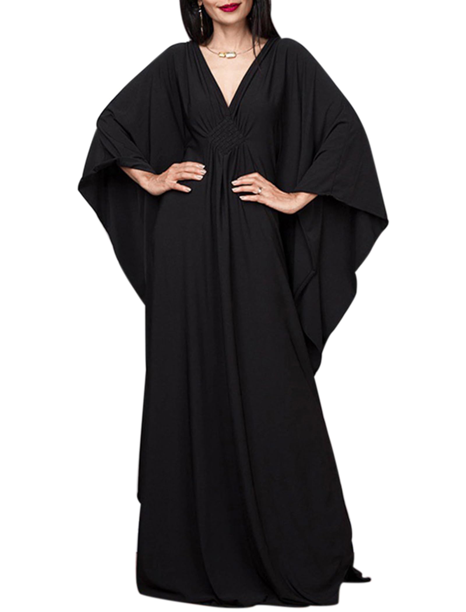 EDOLYNSA Kaftan Dresses for Women Fancy Long Caftans Plus Size Swimwear Cover-up Loose Beach Robe Batwing Sleeve Loungewear