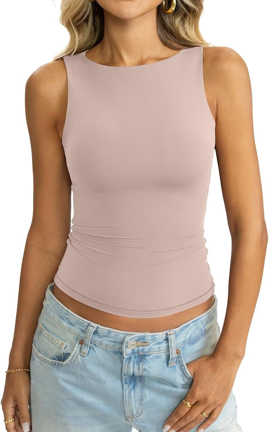 Womens Double Lined Tank Tops Boat Neck Fitted Top Basic Sleeveless Shirts Y2K Summer Going Out Outfits 2026