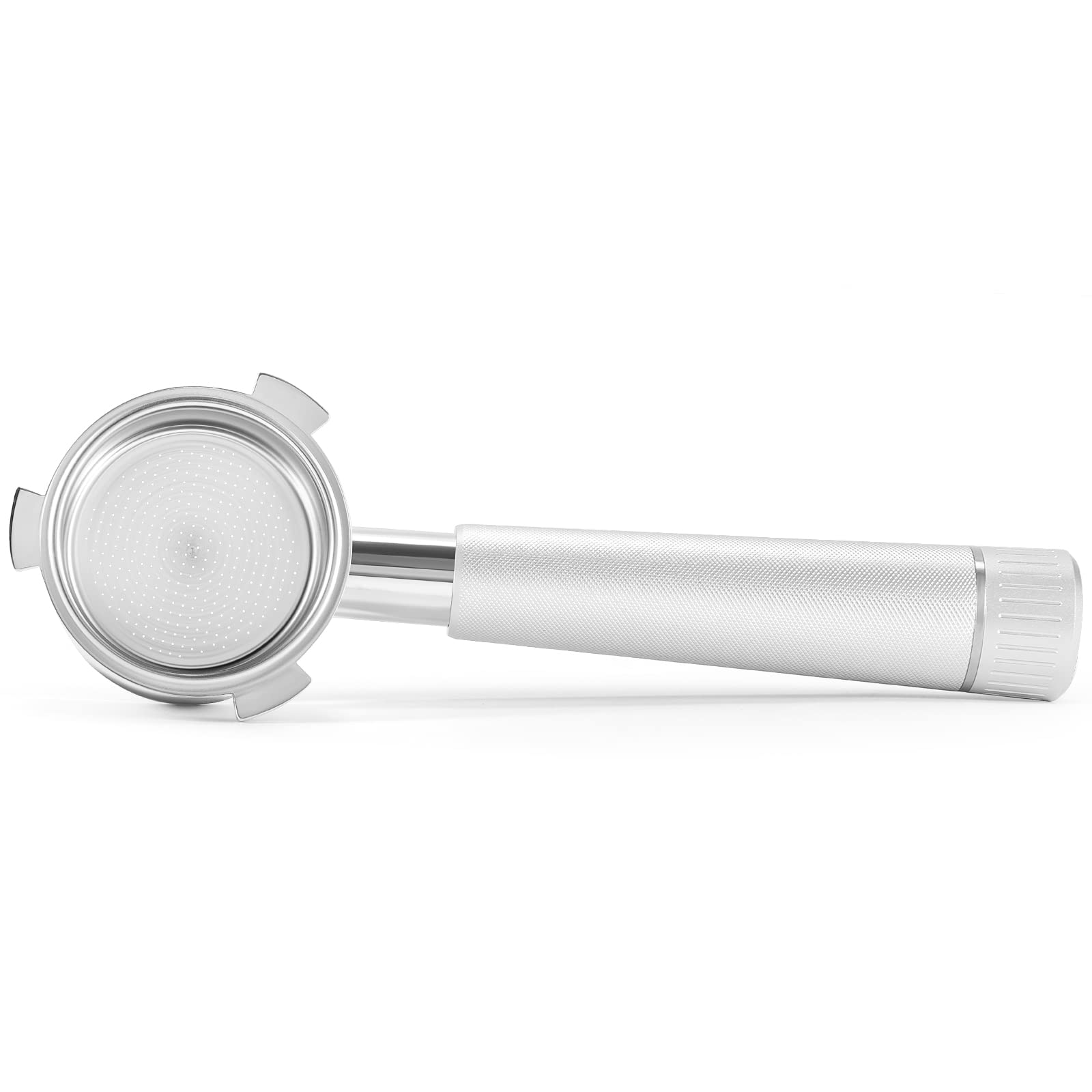 Alloy 51mm Bottomless Portafilter Compatible For Delonghi 9 Series EC9335/9665/9155/9355 Plaid Pattern Surface Stainless Steel Coffee Espresso Machine With Two Cup Basket Filter, Silver Set of 2 CA