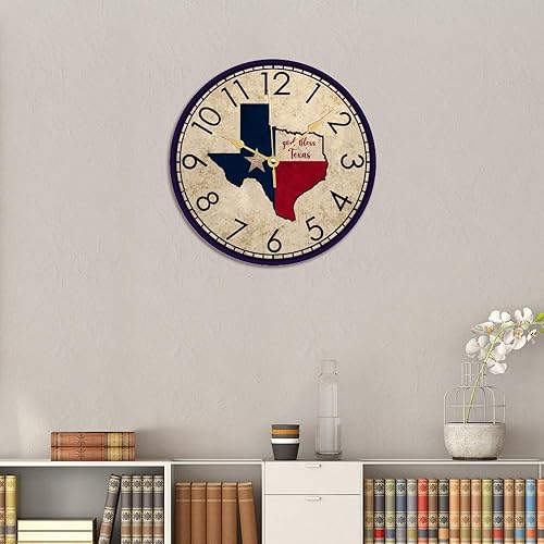 Miniatura 6 de God Bless Texas - Reloj de pared de madera rústico toscano con pilas, silencioso, sin tictac, relojes de pared con números, relojes de pared