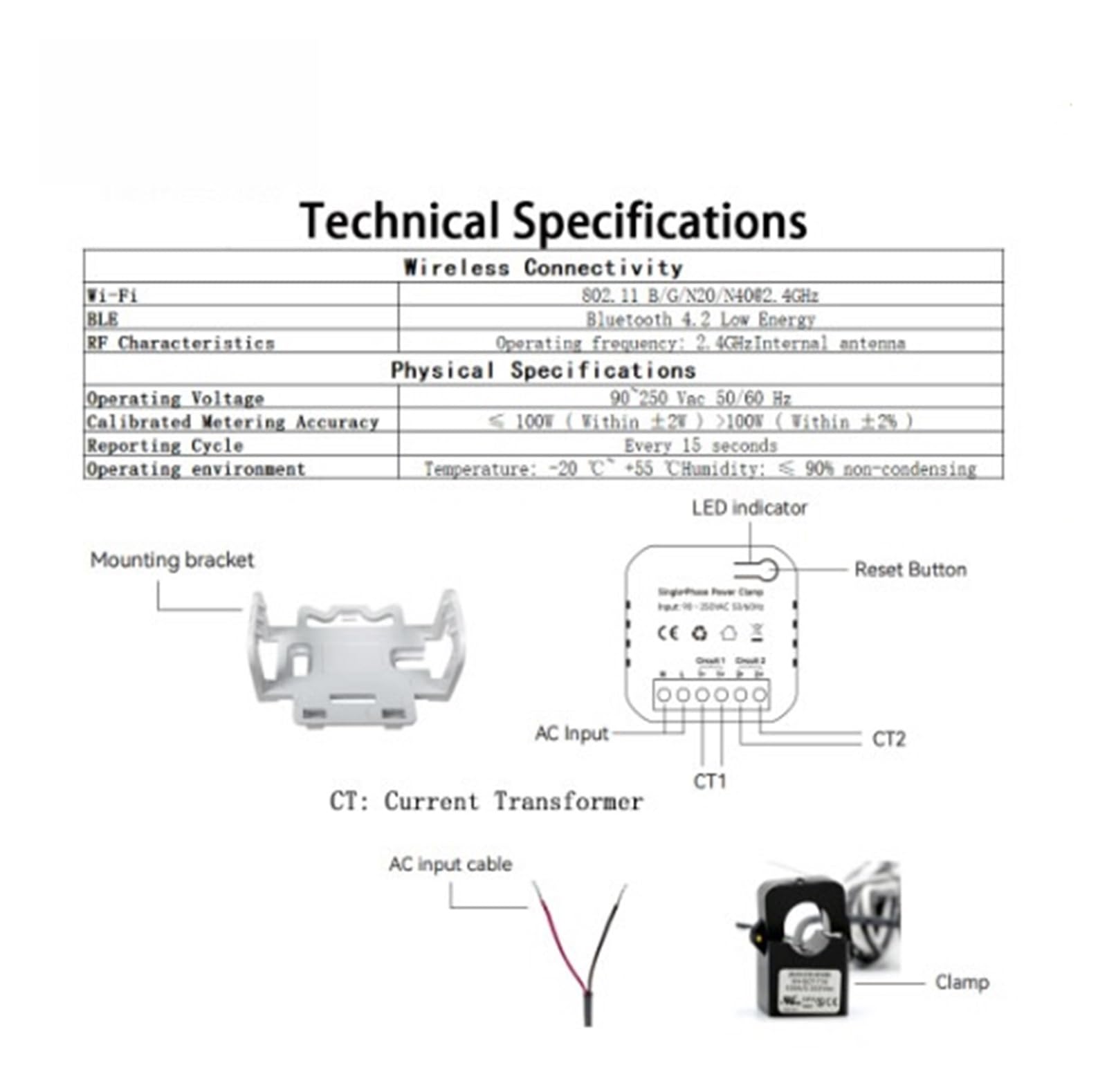 Interruttore Automatico, Contatore di energia Wi-Fi bilaterale bidirezionale intelligente Tuya App 80-300A con morsetto CT KWh Monitor consumo di energia elettrica Contatore Di Energia Multifunzionale